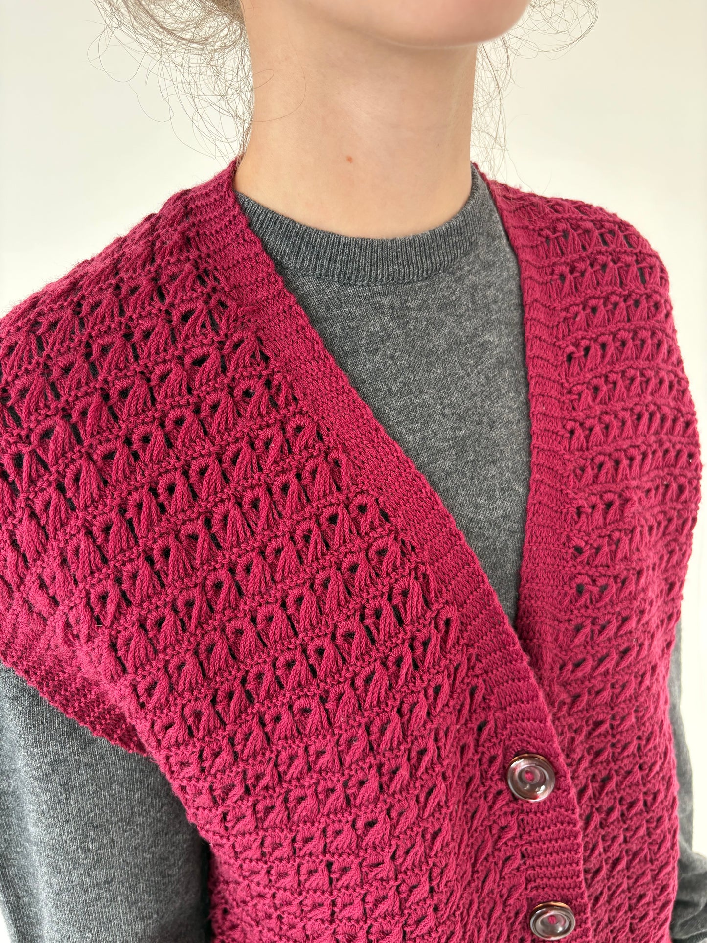 Vestă / top burgundy vintage lucrat manual din lana plină extrafina