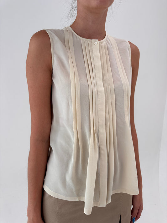 Cămașa Max Mara din mătase naturală butter white cu pliseuri decorative