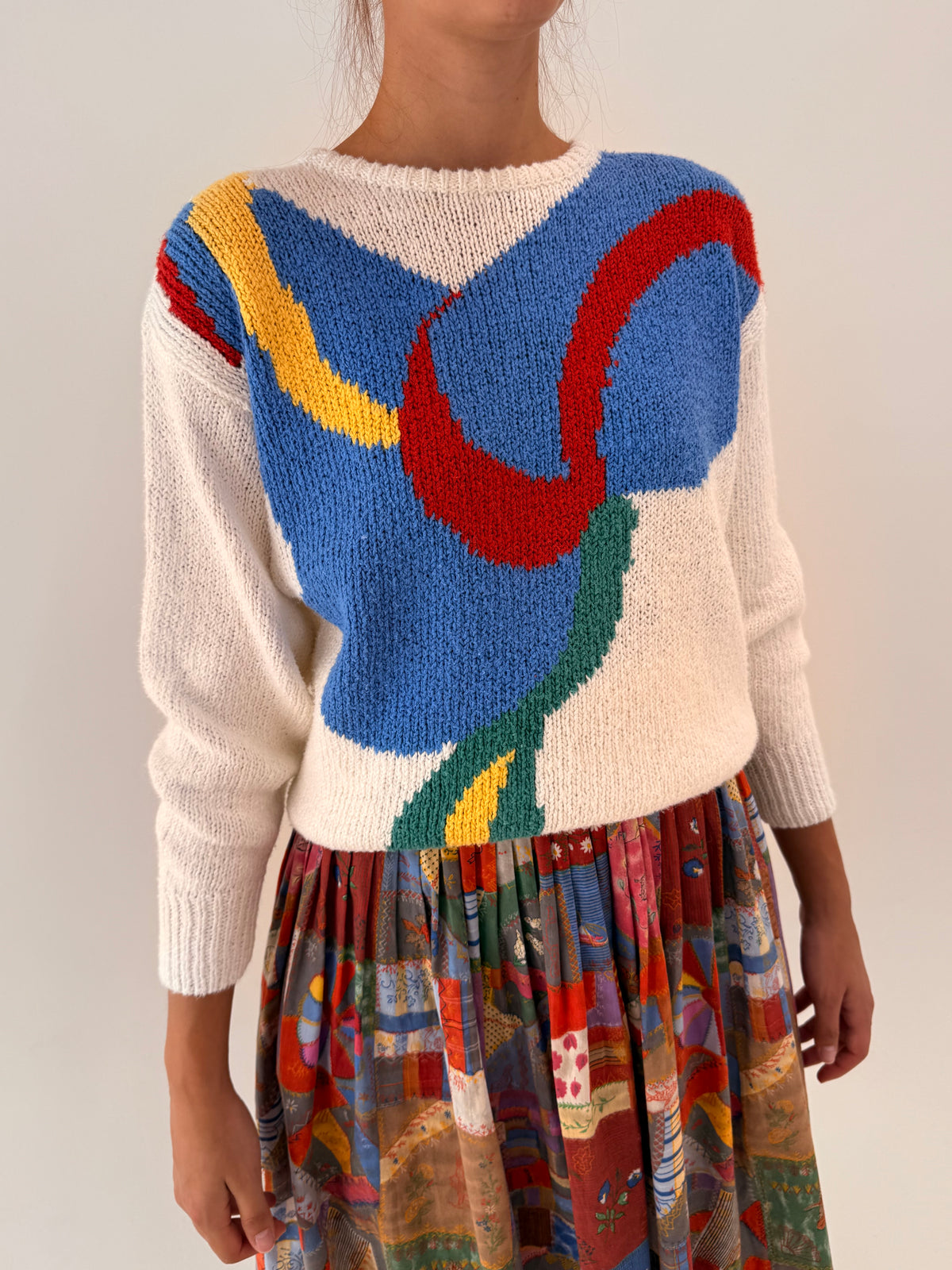 Pulover de designer vintage din tricot de in și bumbac de gramaj mare în culori tari