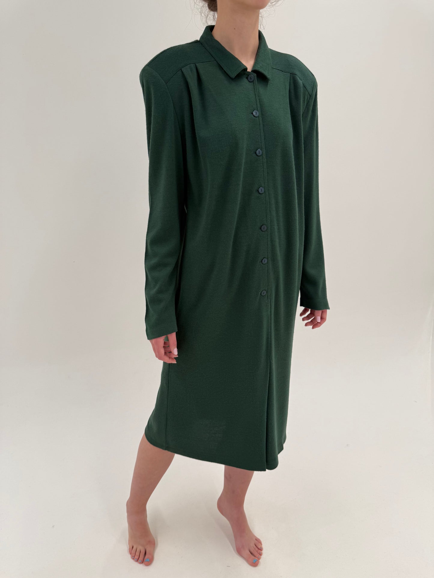 Robe-chemise old vintage anii 80 forest green din lana extrafina