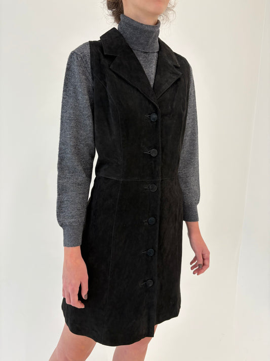 Rochie cambrata tip sacou din piele naturală întoarsă