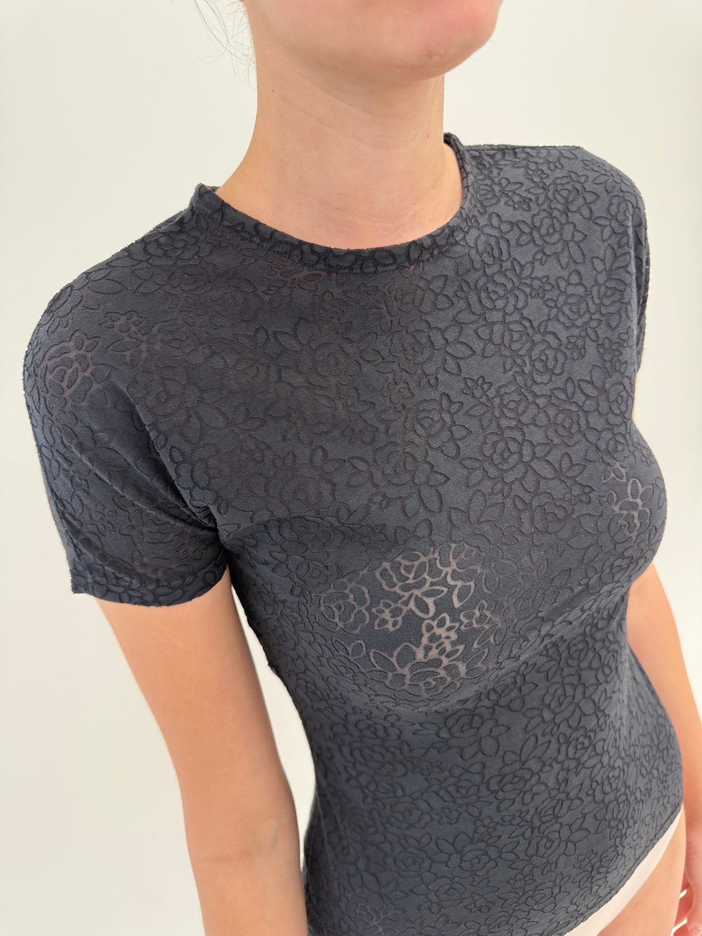Top vintage Versace negru semi sheer modelator
