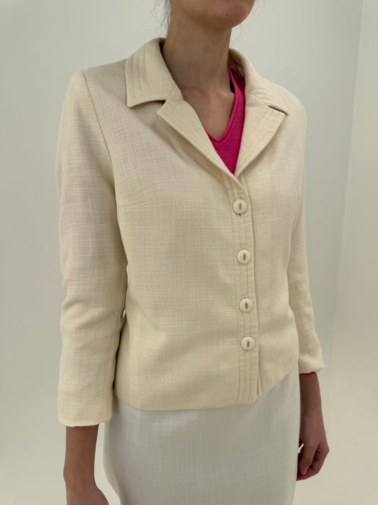 Sacou vintage cambrat butter white din lana extrafina și mătase naturală