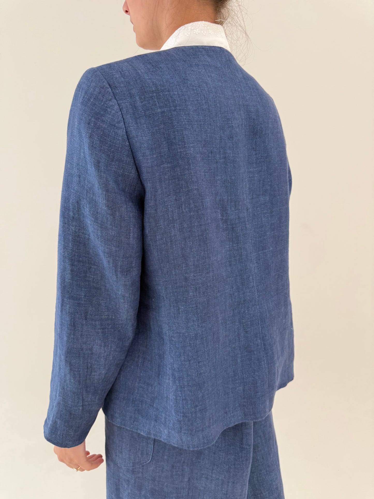Set vintage jeans blue din pânză de in premium în croi atemporal