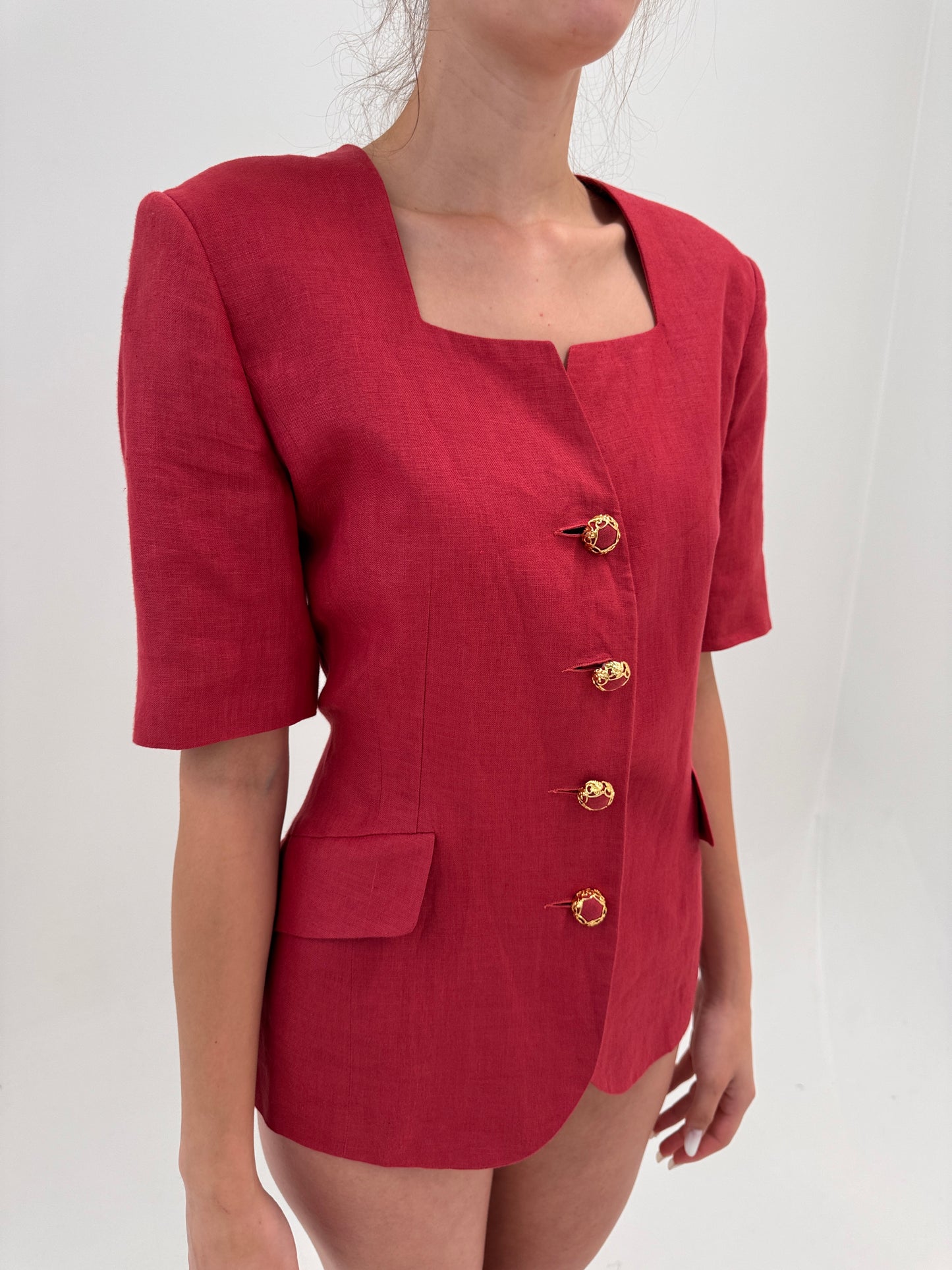 Sacou tip corsaj italian excepțional cranberry red cu nasturi bijuterie
