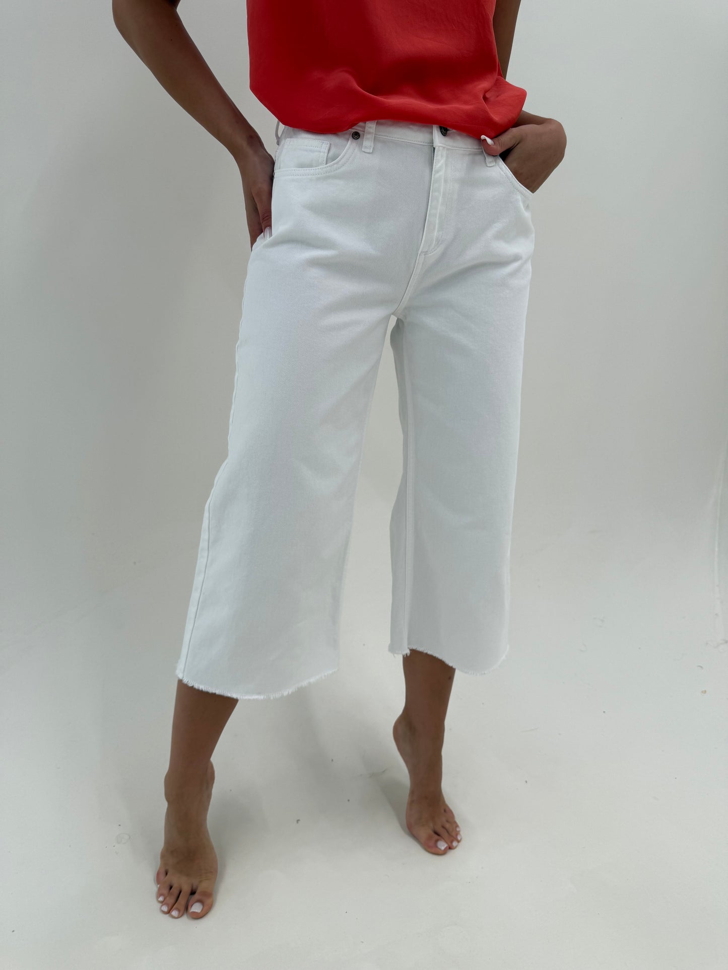 Culottes jeasn premium de vară din bumbac cu talie înaltă