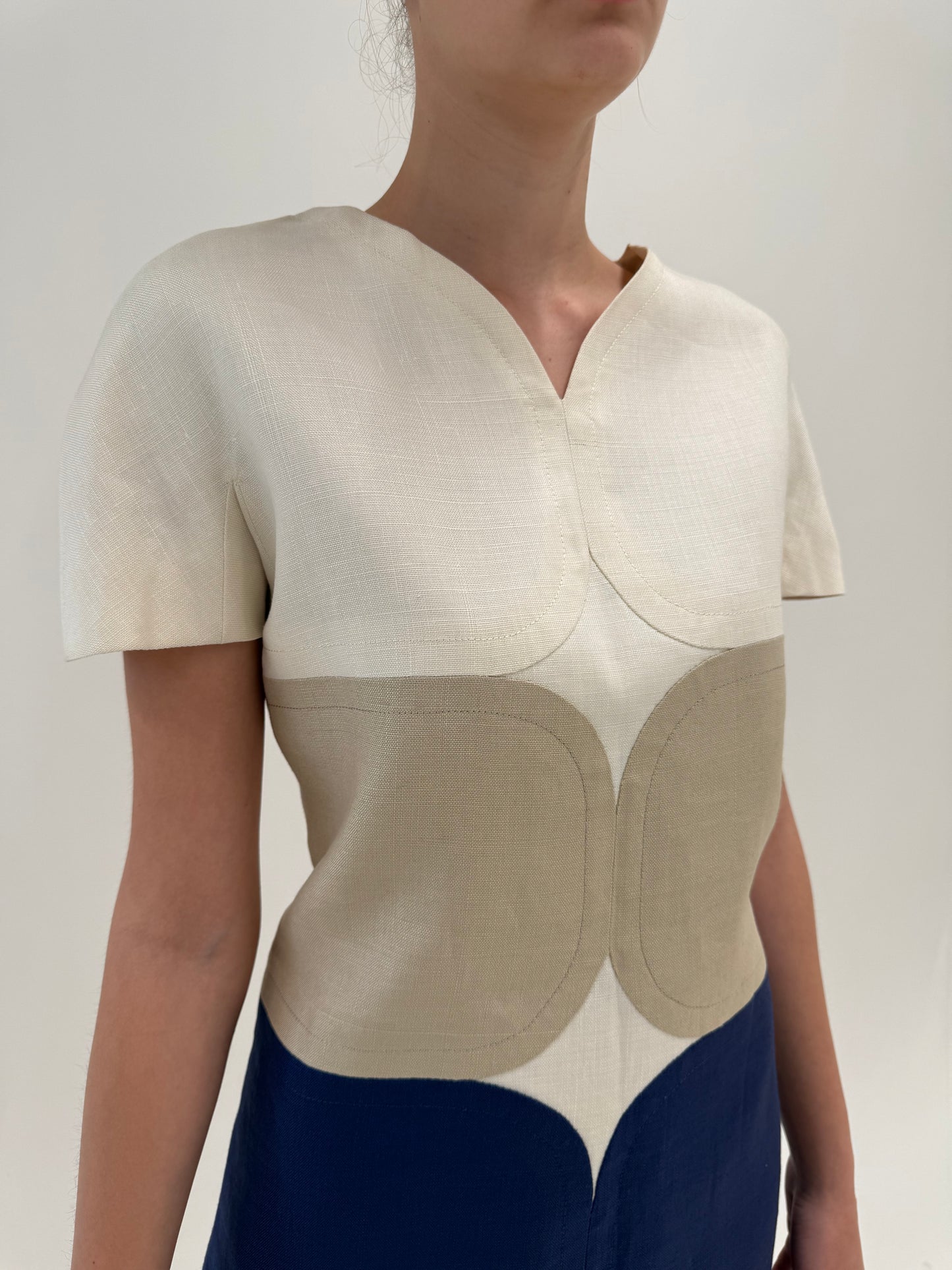 Rochie Old vintage anii 60 de colecție nouă cu eticheta din pânză structurată extrafina de in