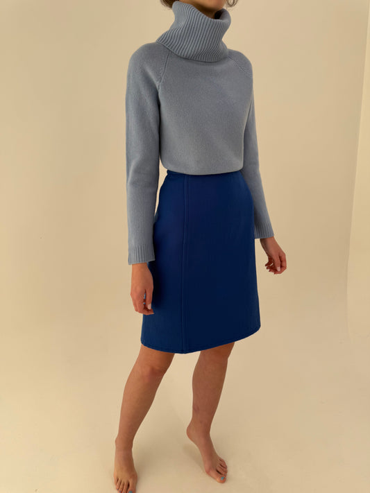 Fustă vintage albastru regal din stofă plină structurată de lana extrafina