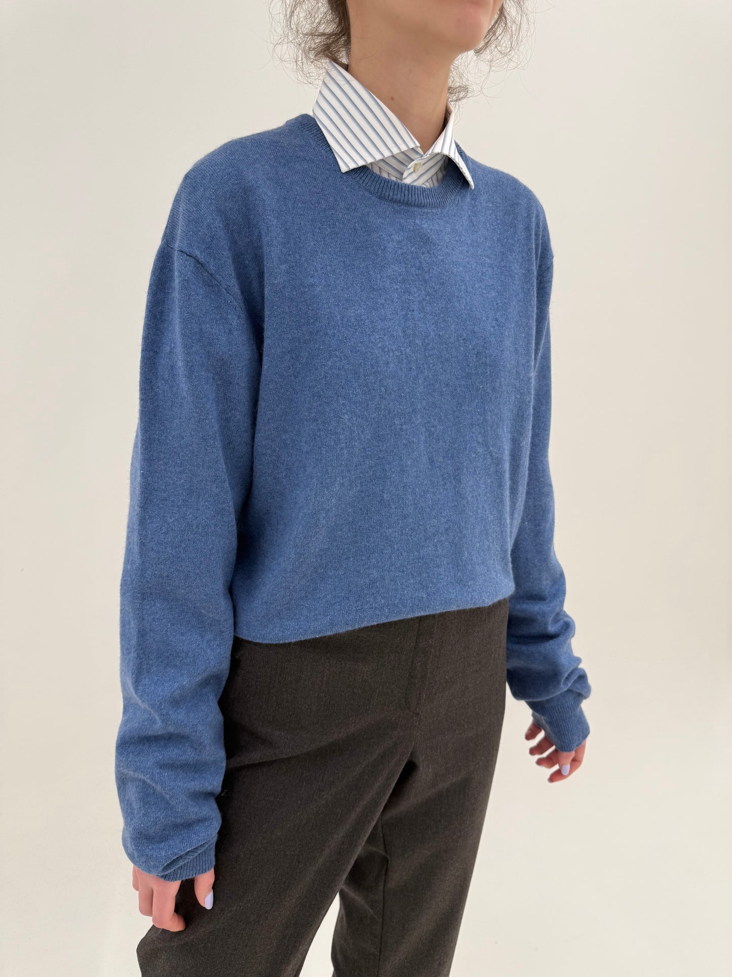Pulover albastru ciel din cașmir și mătase naturală