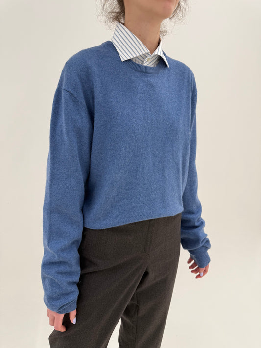 Pulover albastru ciel din cașmir și mătase naturală