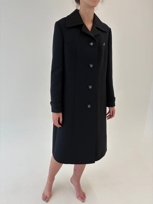 Palton negru vintage din stofă de lana excepțională structurată