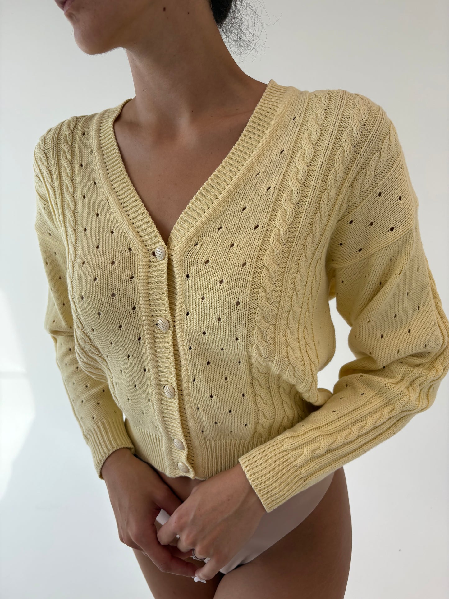Cardigan vintage butter yellow din bumbac excepțional de gramaj mare