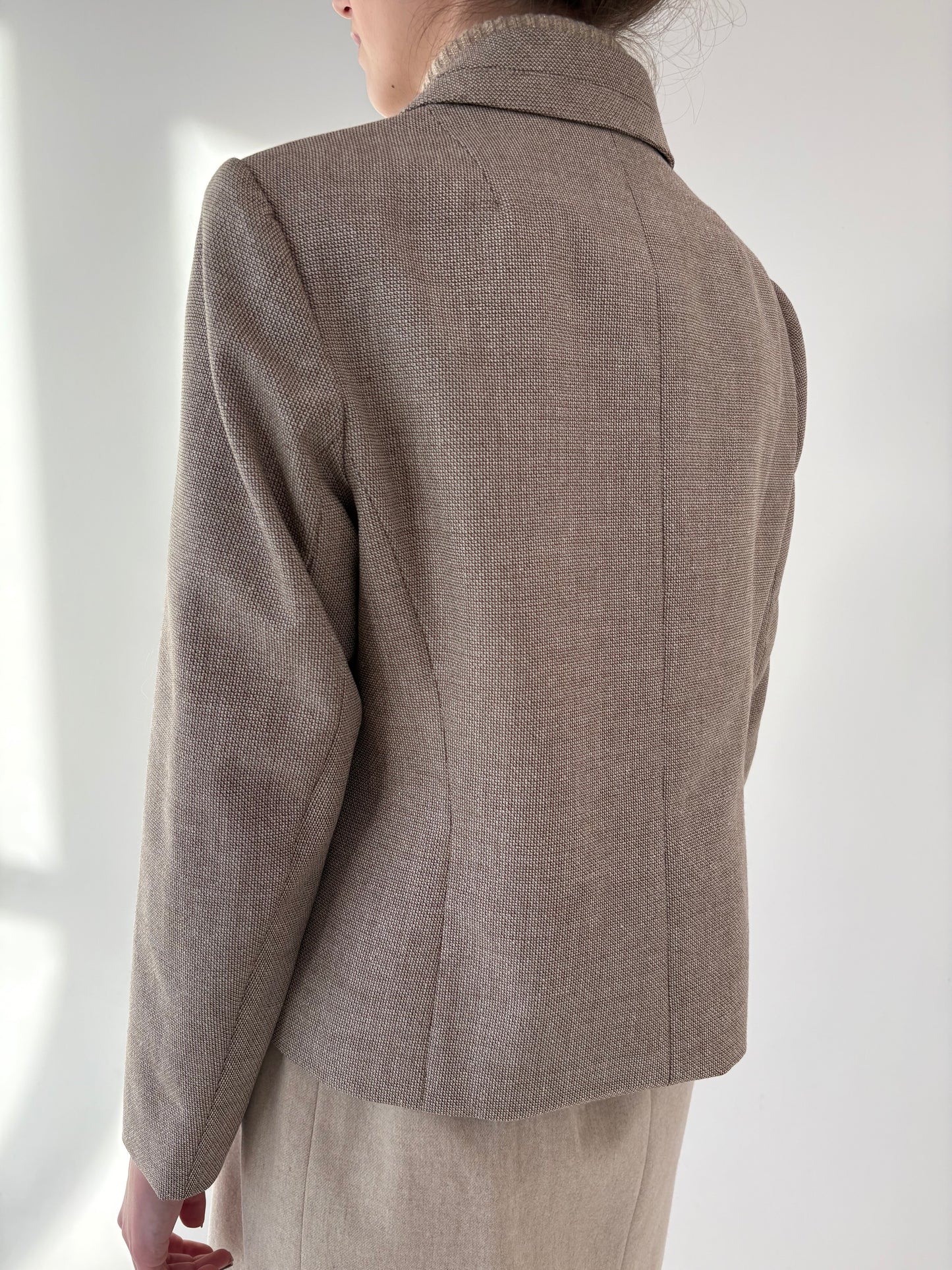 Sacou old vintage anii 70 din stofă structurată de lana și mătase naturală