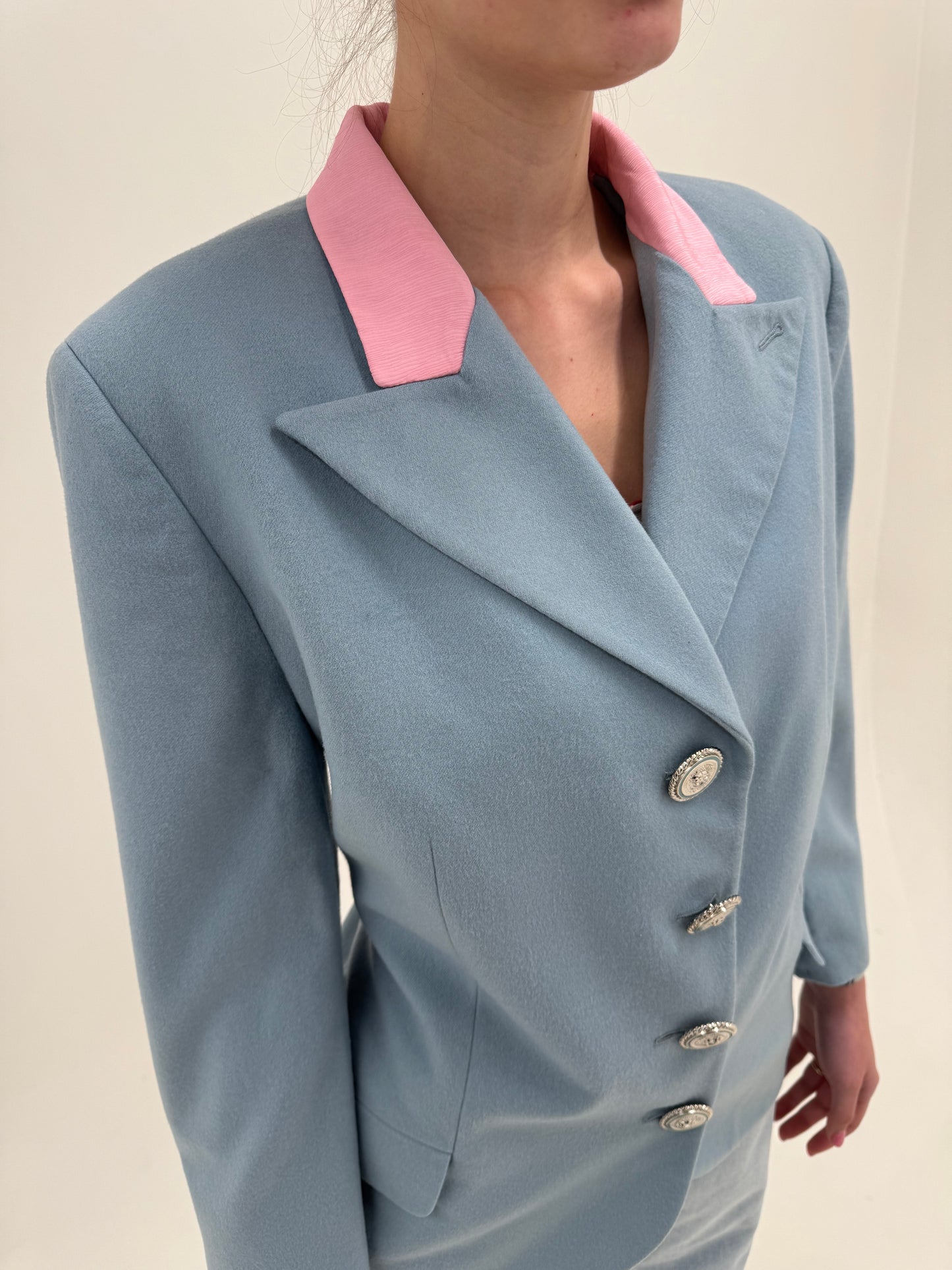 Sacou Versace vintage baby blue din lana și cașmir cu mătase naturală powder Pink