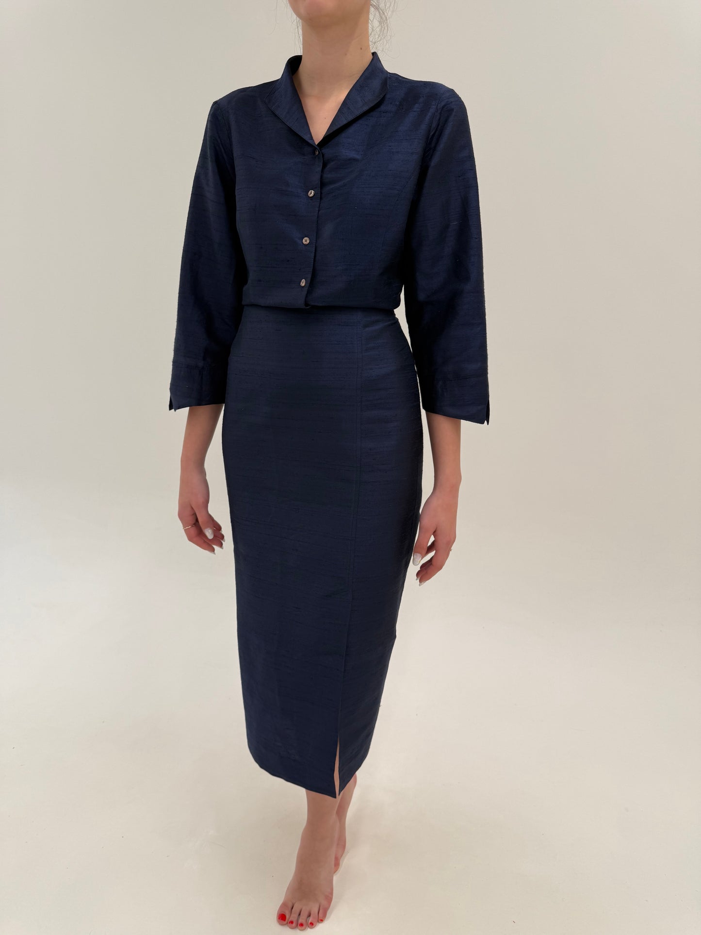 Set midnight blue din mătase naturală dupioni de la zi la seară