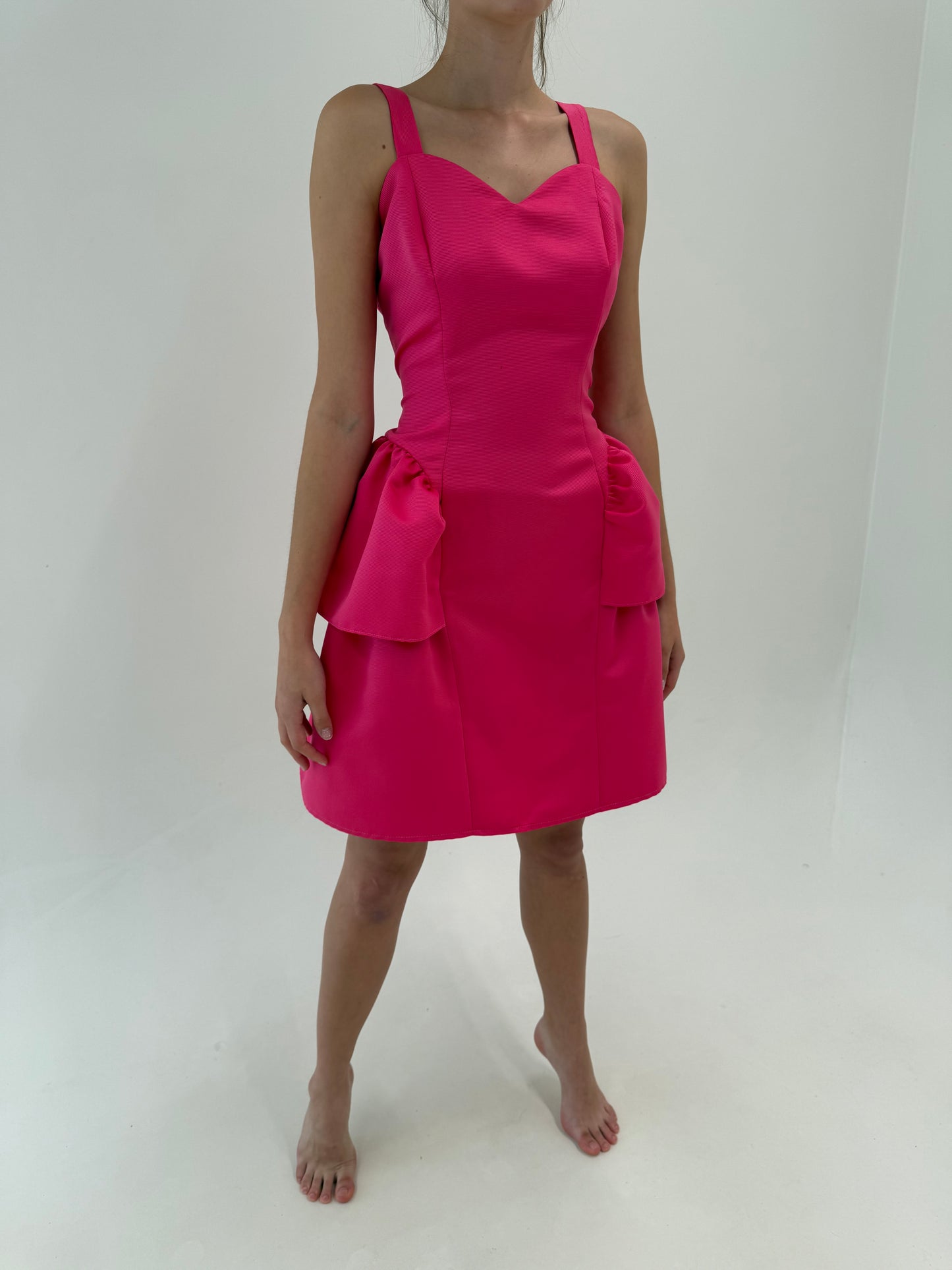 Rochie italiană fucsia de brand luxury italian de nișă din faille excepțional cu corsaj