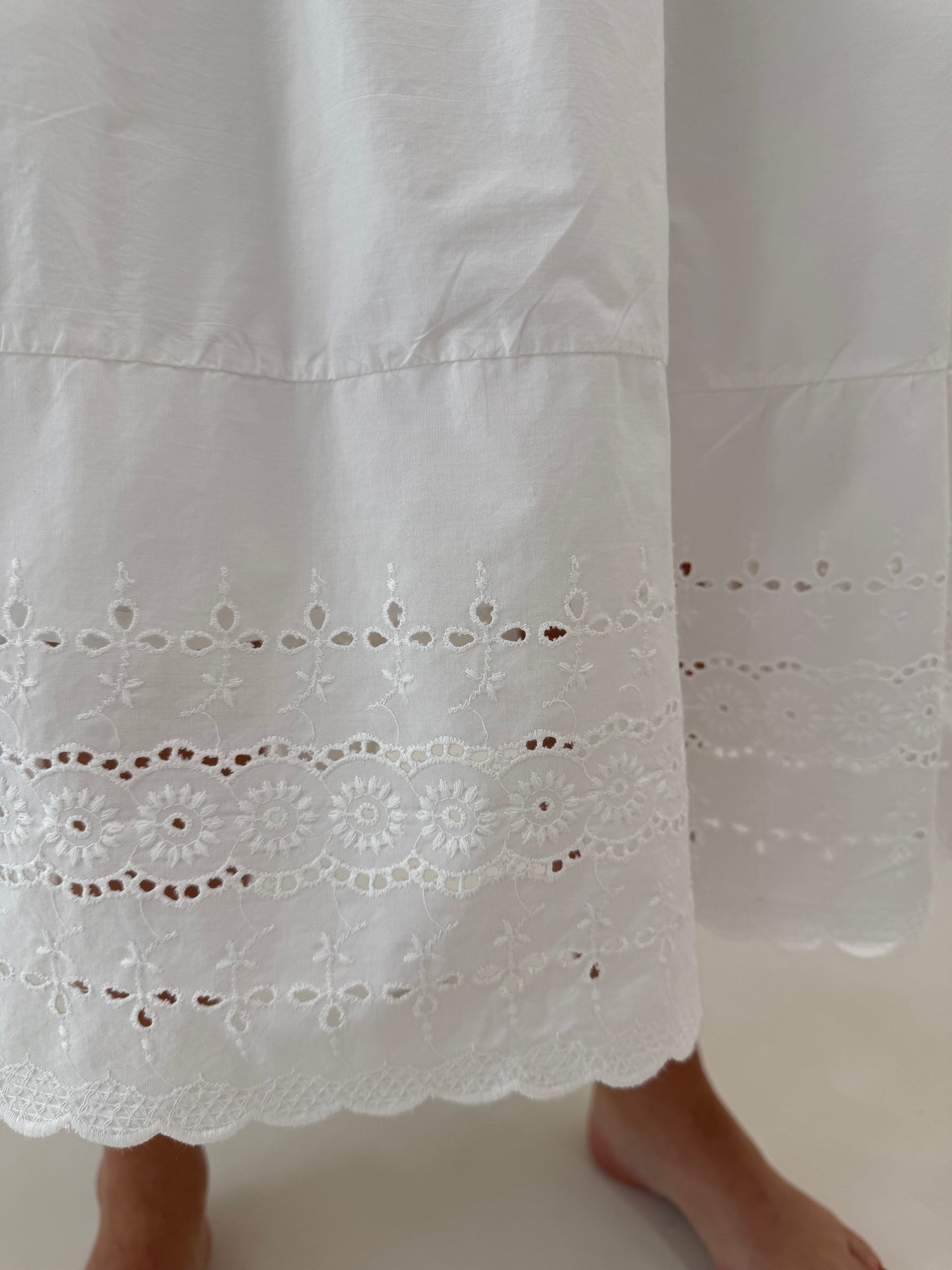 Fustă vintage excepțională maxi din bumbac ultra amplă cu broderie anglaise