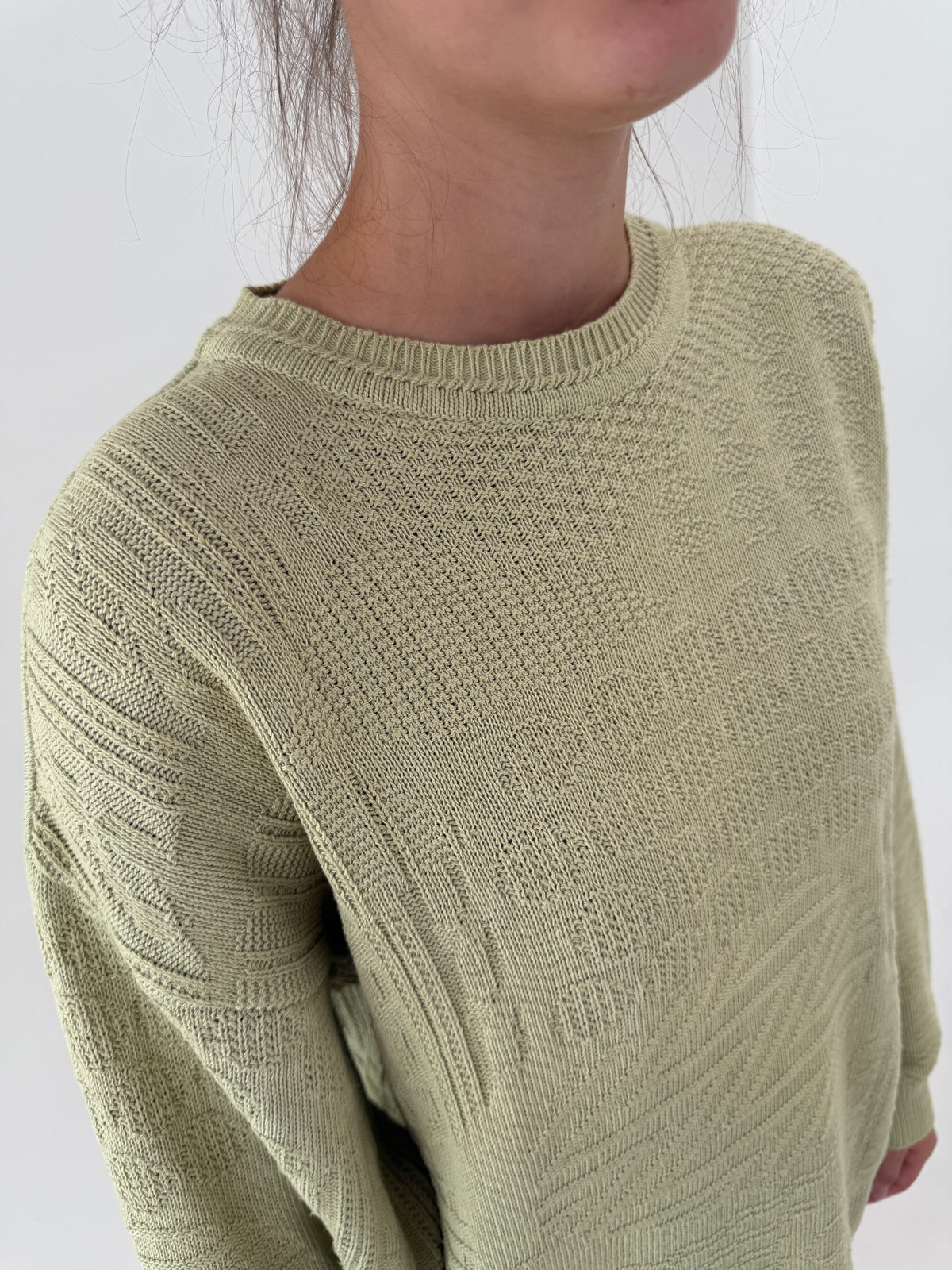 Pulover light green texturat superb din bumbac premium de gramaj mare