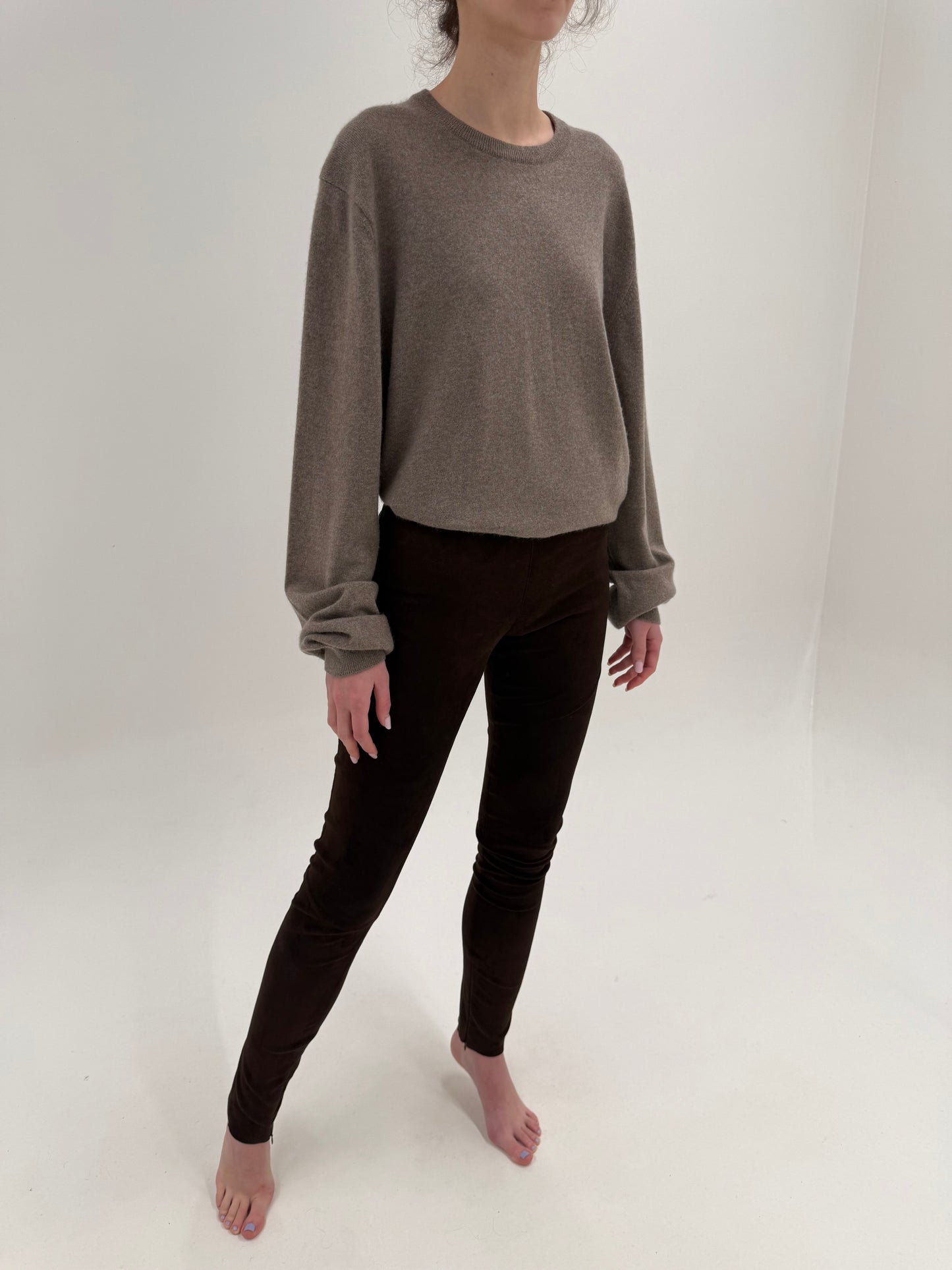 Pantaloni high end italienești din piele naturală mănușă chocolate brown