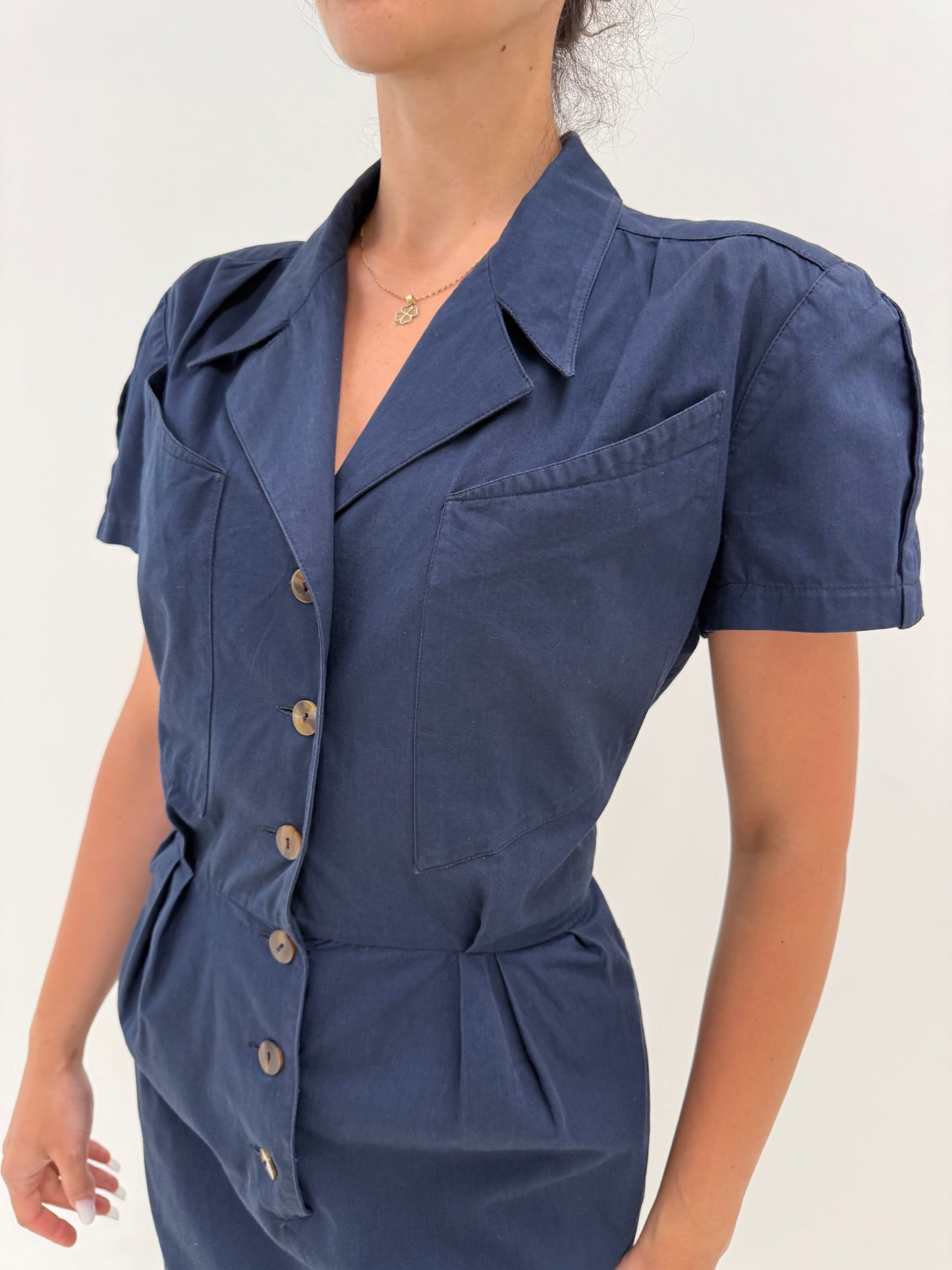 Rochie vintage cambrata italiană cu talie ultra înaltă din canvas de bumbac