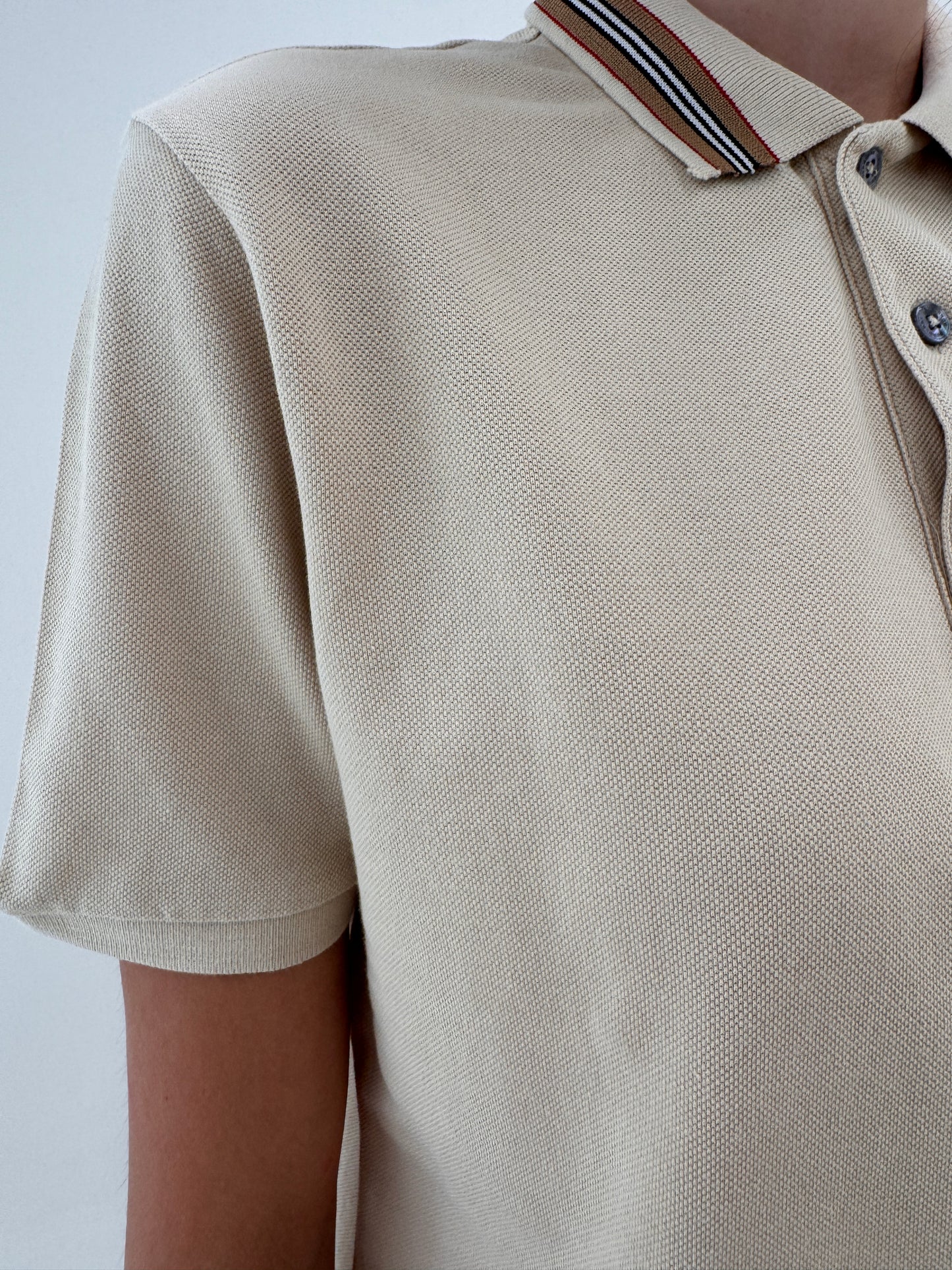 Top Burberry polo camel din bumbac excepțional de gramaj mare