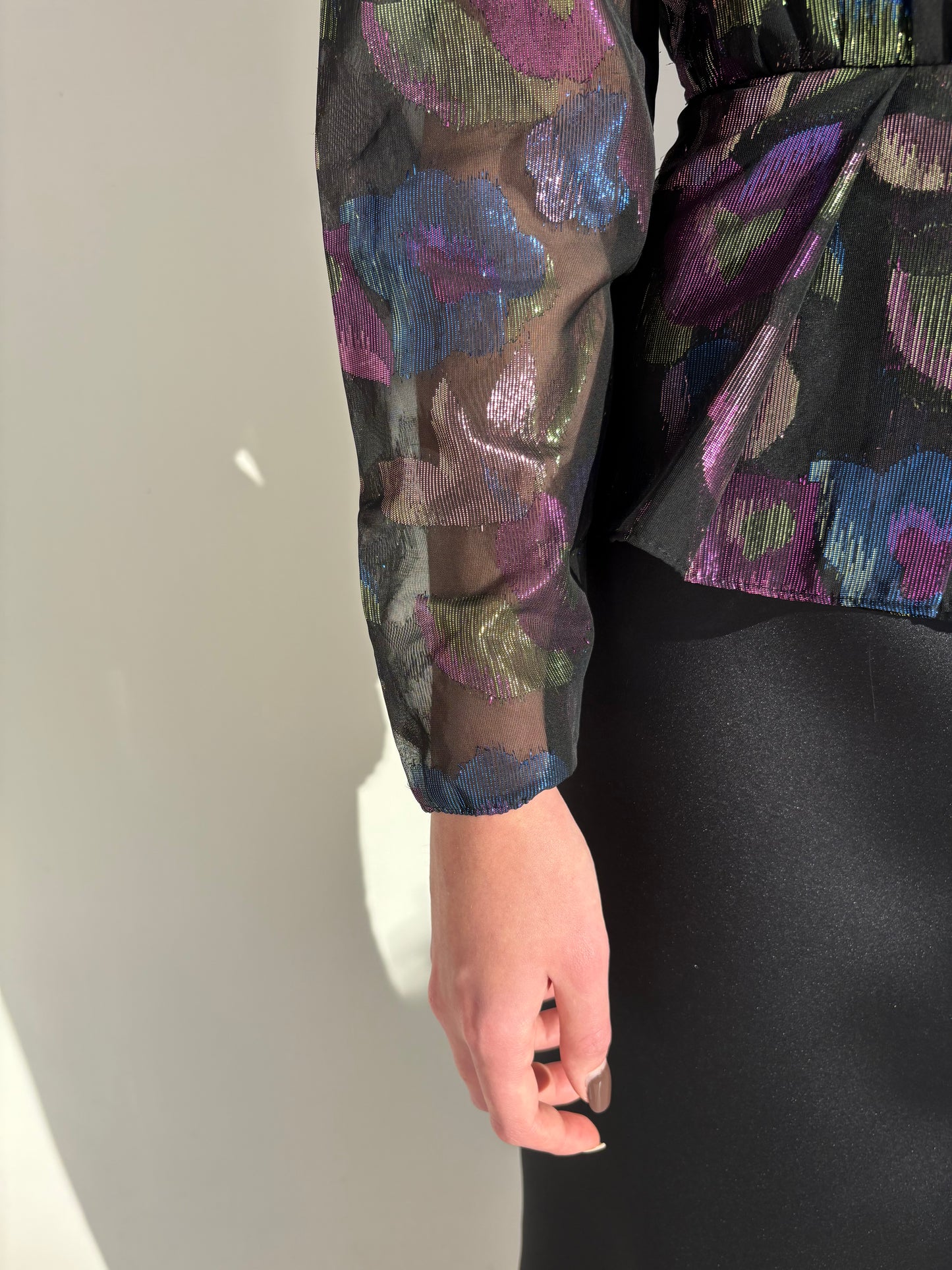 Rochie maxi old vintage de seară anii 80 cu peplum din jacquard lamé