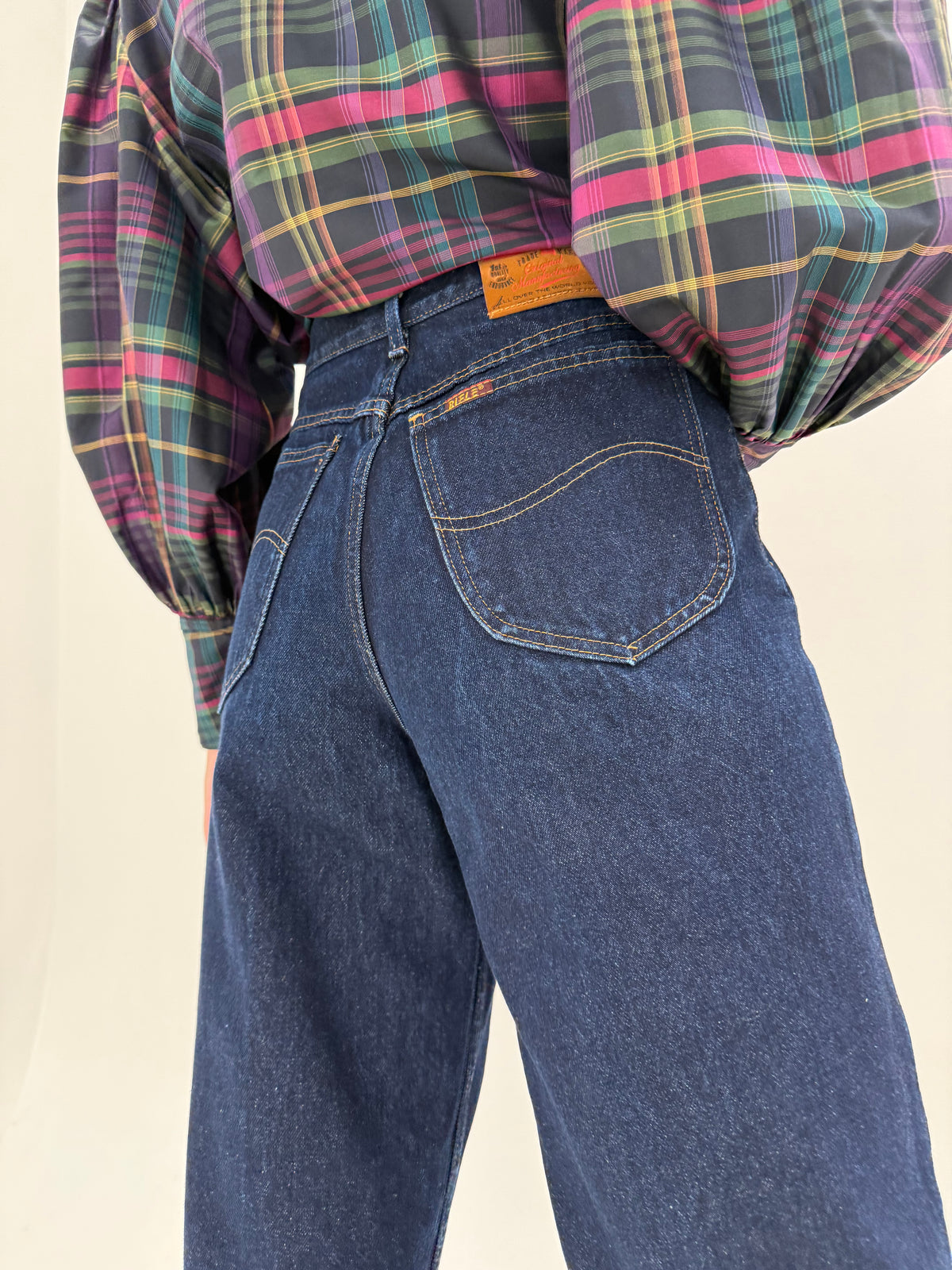 Jeans vintage tall straight leg dark wash din bumbac gros cu talie ultra înaltă