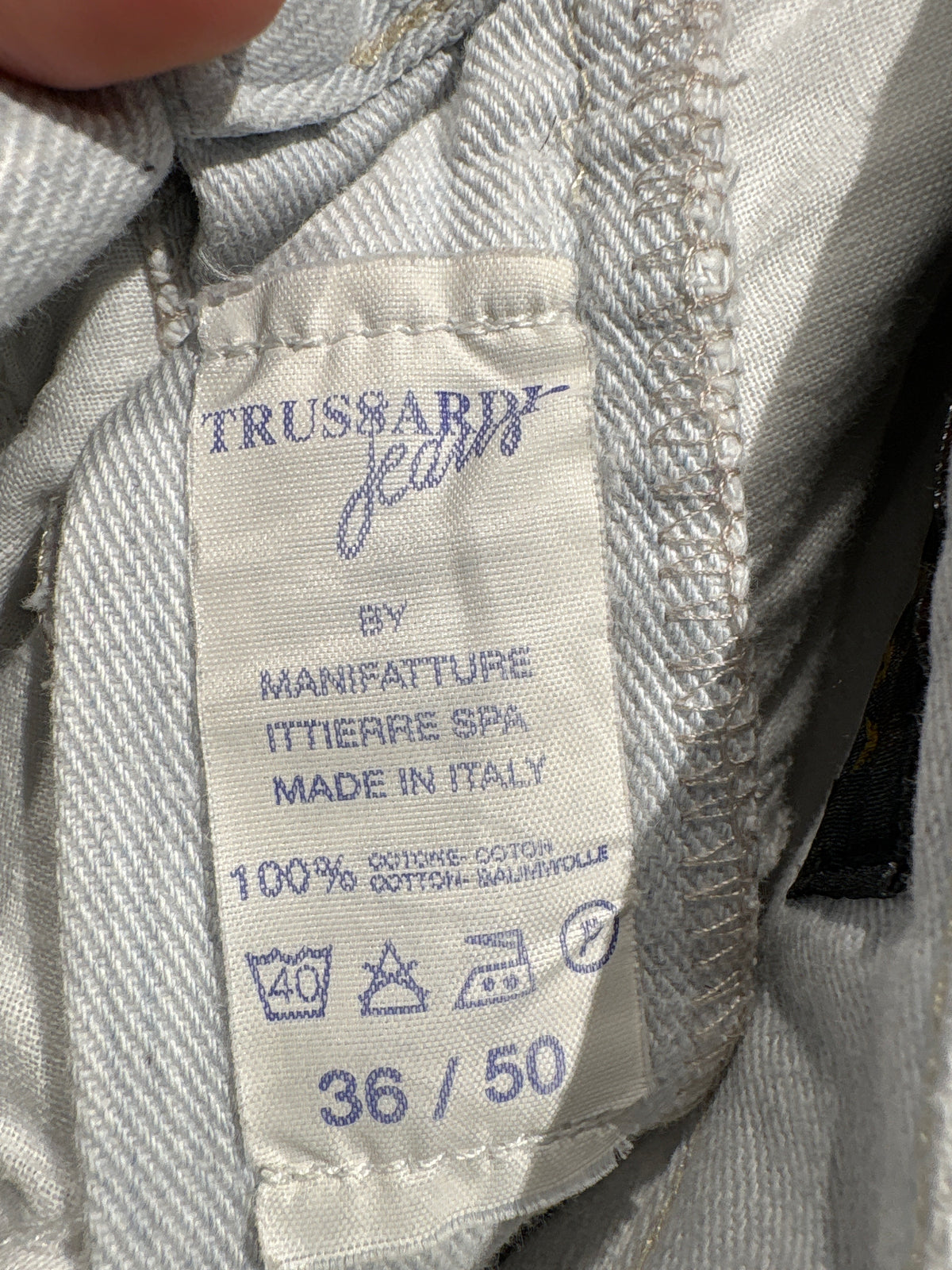 Jeans Trussardi vintage țigaretă light wash the excepționali din bumbac gros moale