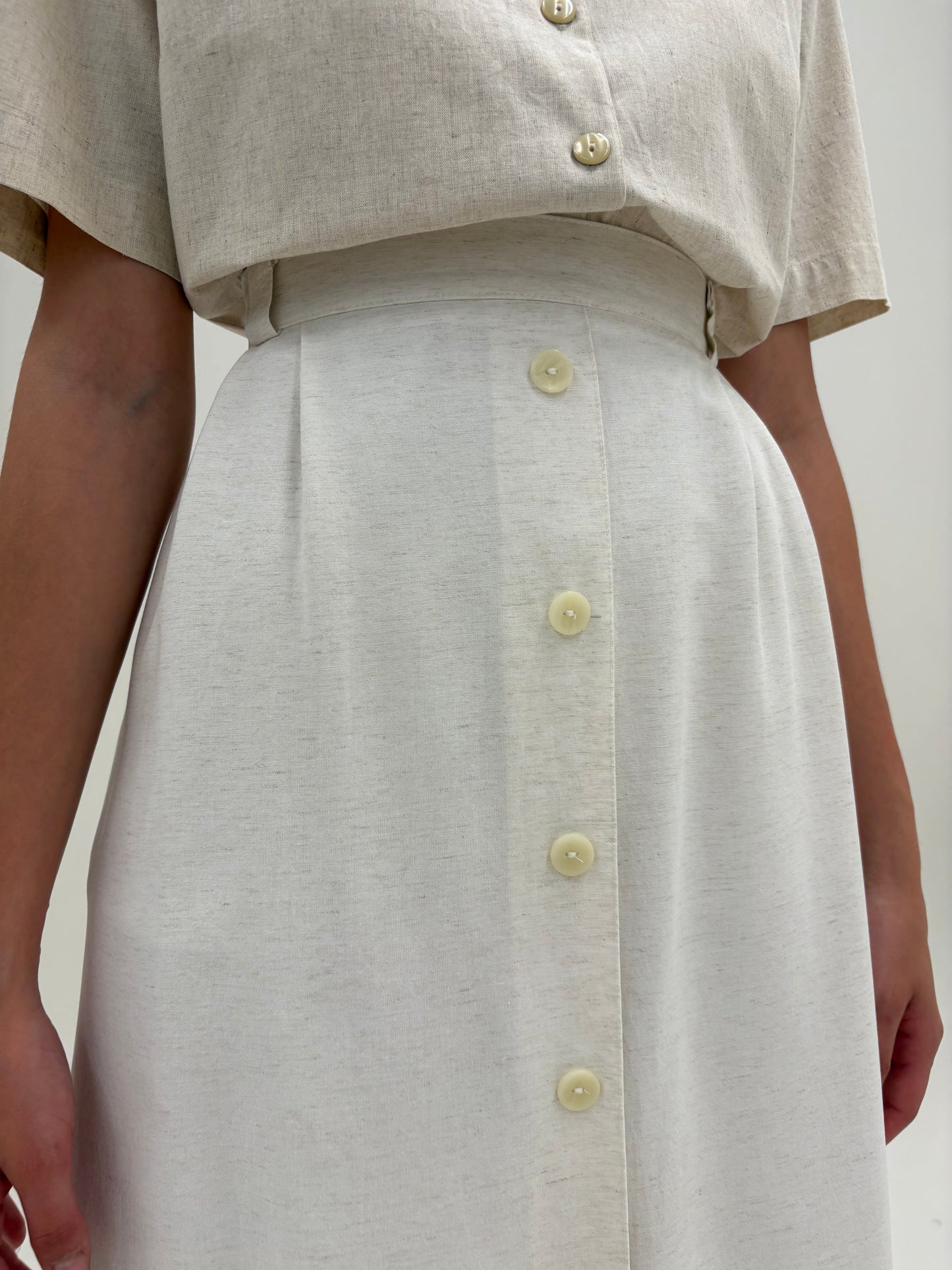 Fustă vintage off white din pânză de bumbac midi lung cu talie ușor elastică