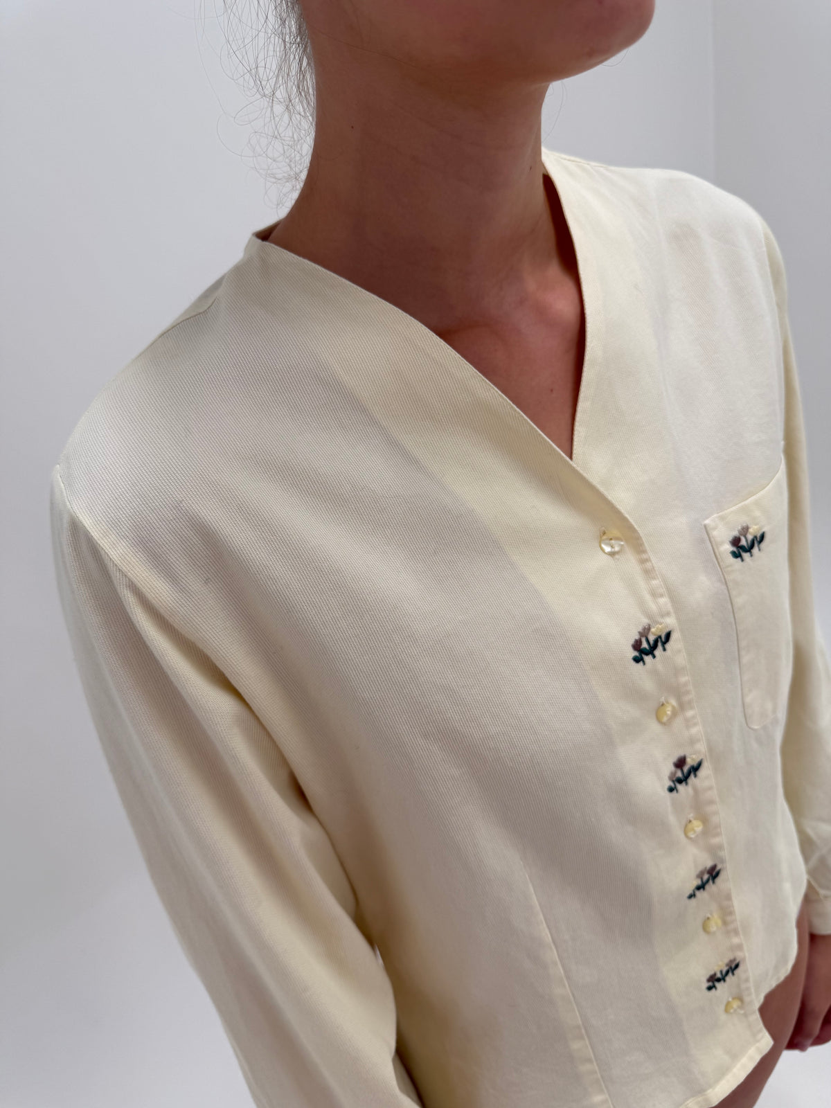 Cămașa vintage italiană butter yellow din bumbac piqué excepțional cu broderie