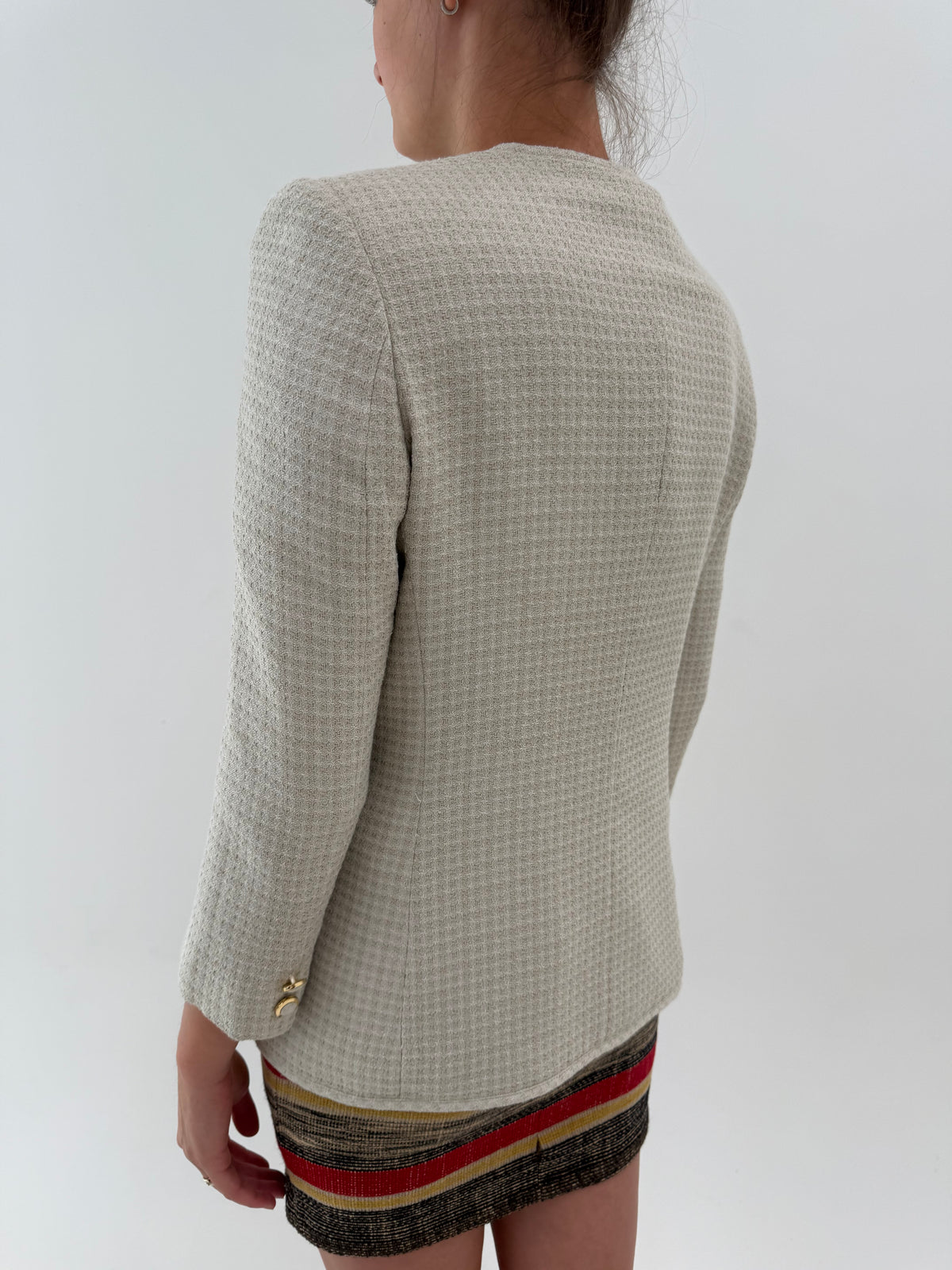 Sacou vintage italian în stil Chanel petite light nude din tweed excepțional de lana