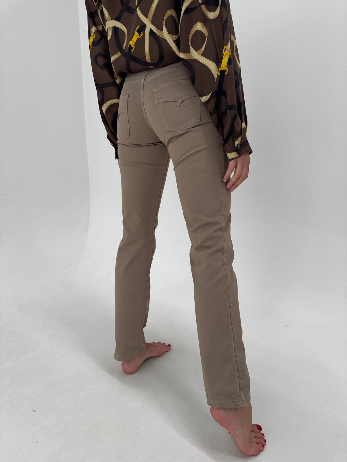 Pantaloni Trussardi camel din bumbac plin ușor modelator straight leg tall