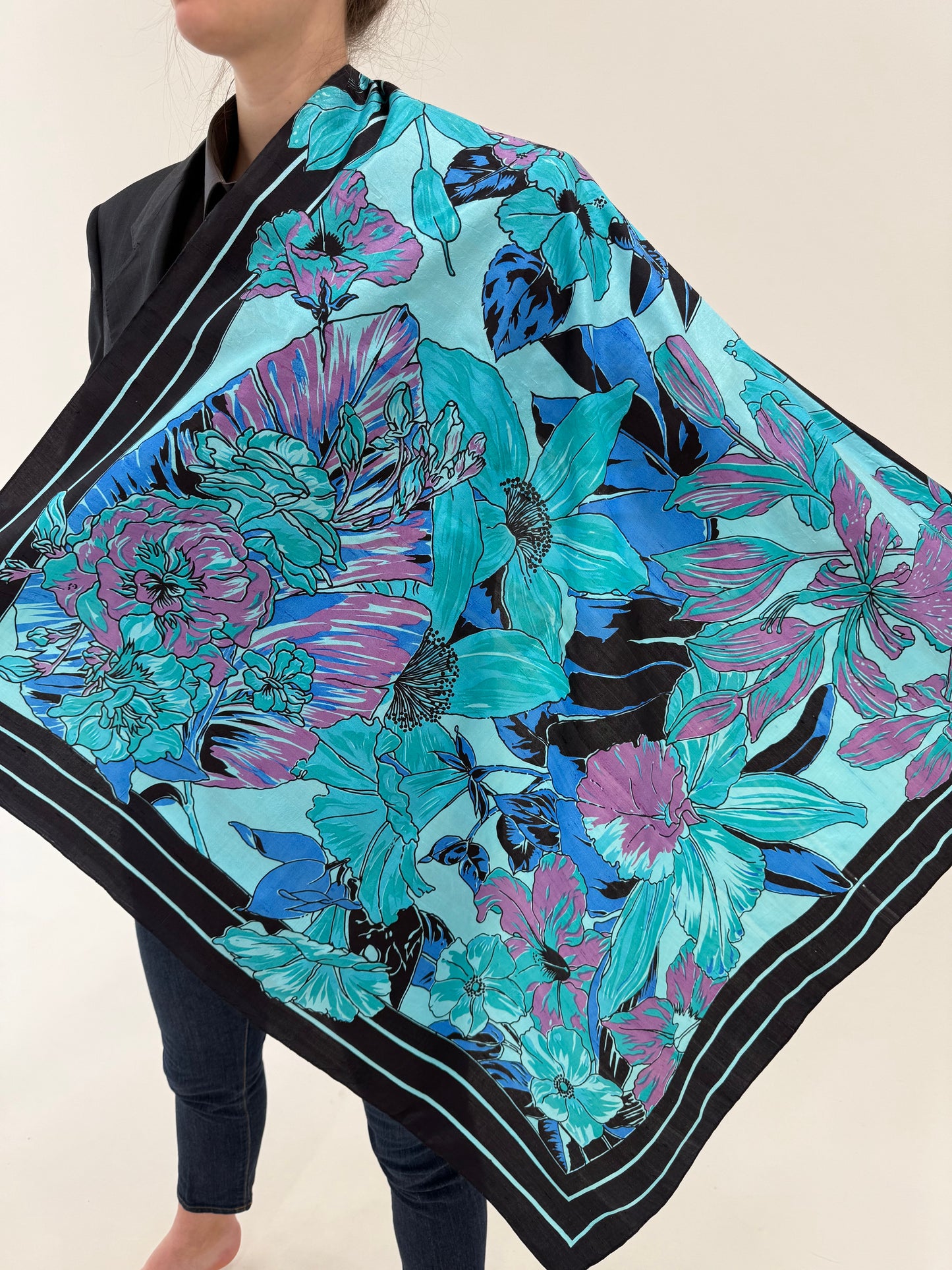 Eșarfă XL print floral superb din mătase naturală