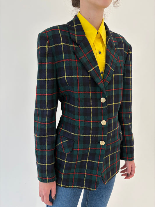 Sacou italian din Tartan gros de lana pura certificată ușor cambrat
