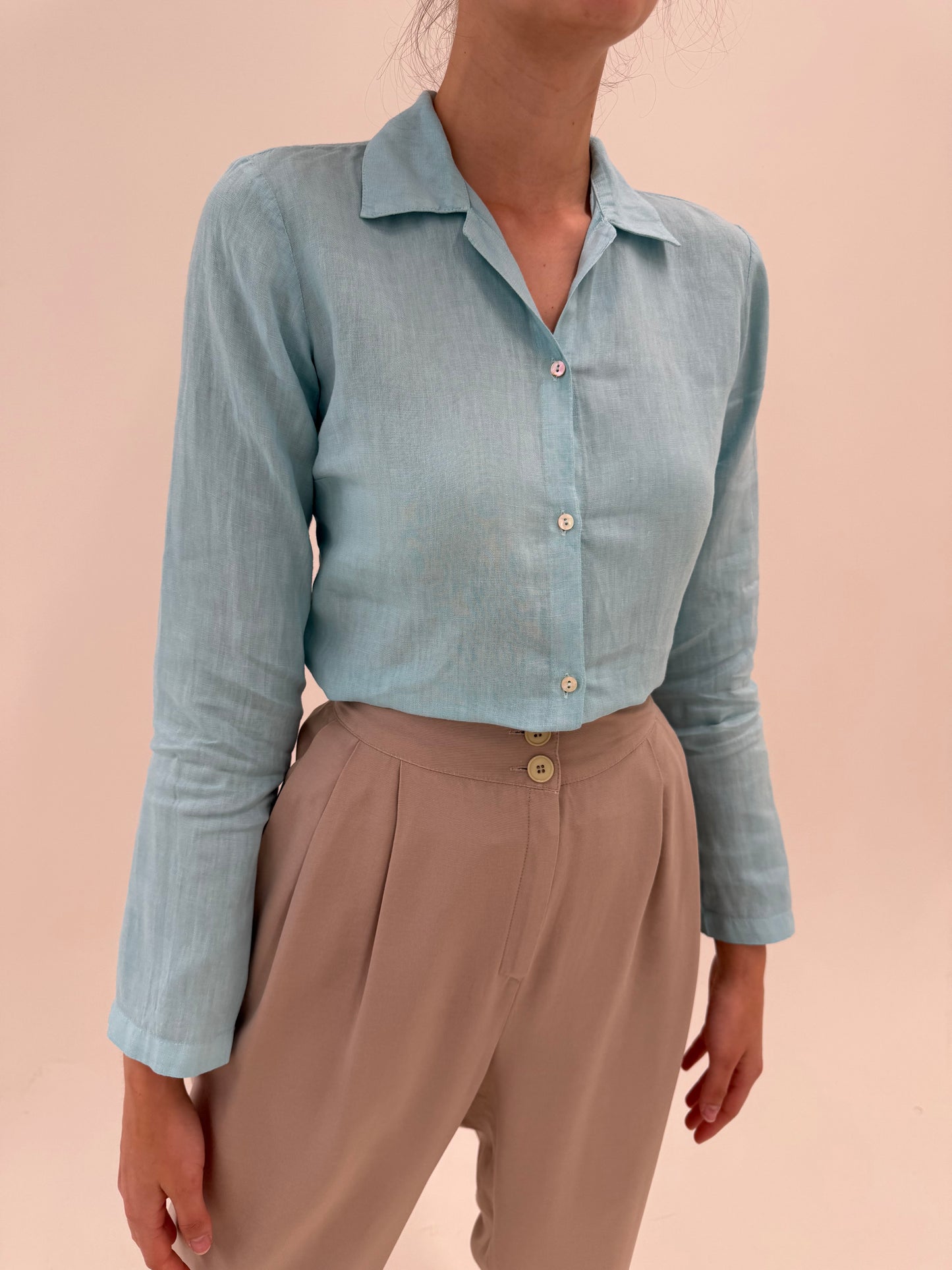 Cămașa baby Blue din in de brand luxury italian 120percento