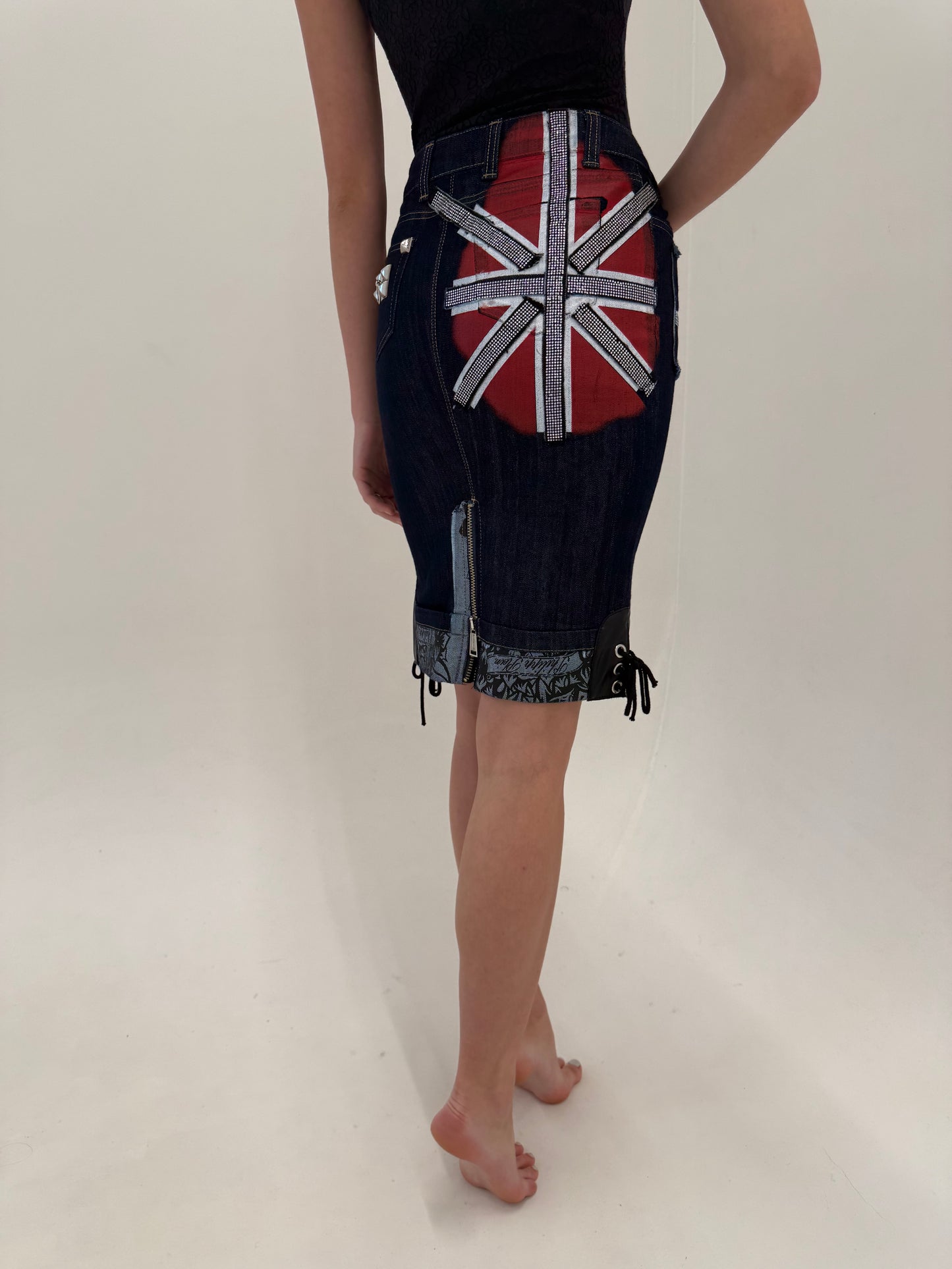 Fustă din jeans ultra luxury Philipp Plein ușor modelatoare