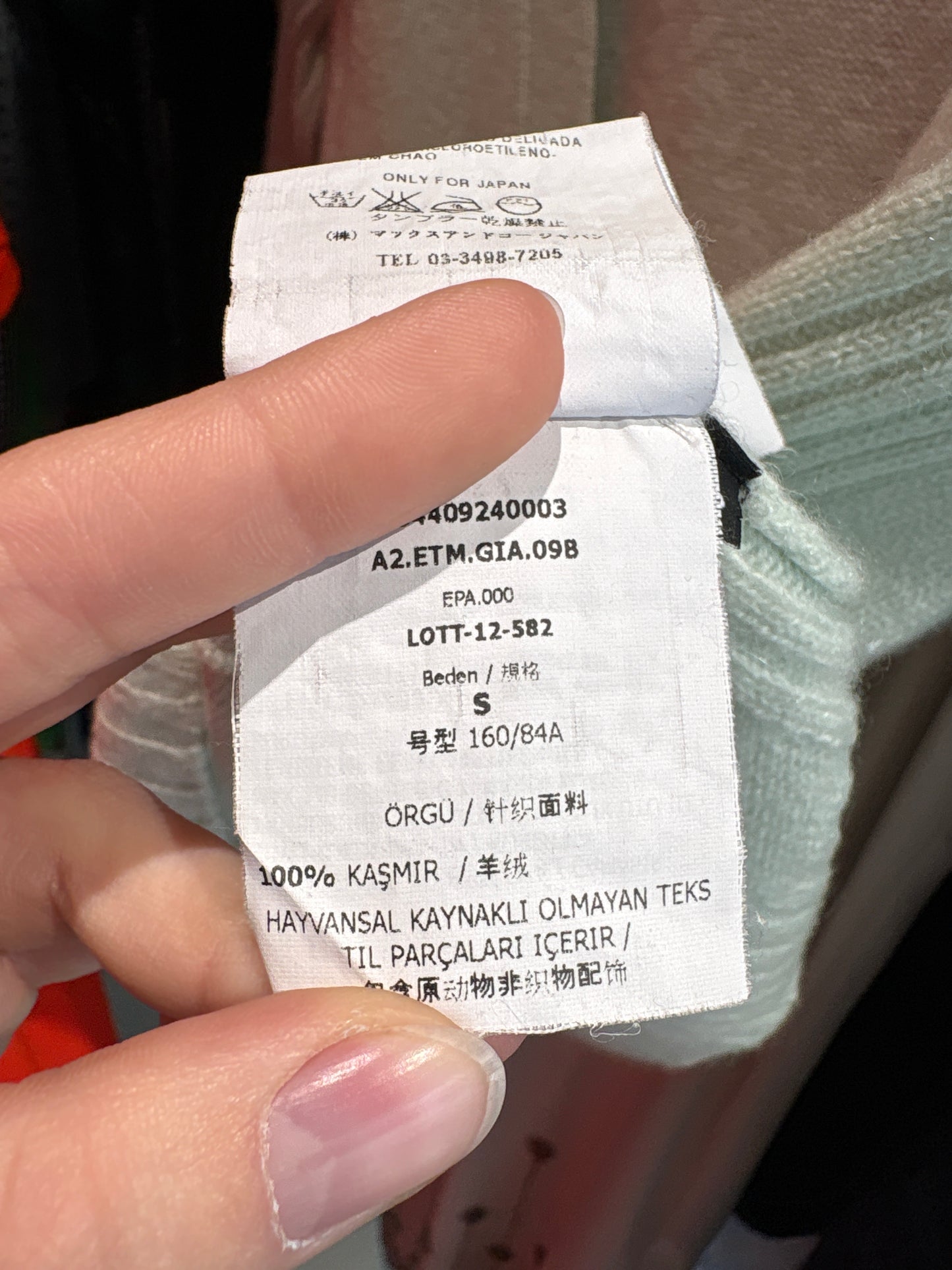 Cardigan Max&Co by Max Mara mint green din cașmir cu mânecă 3/4