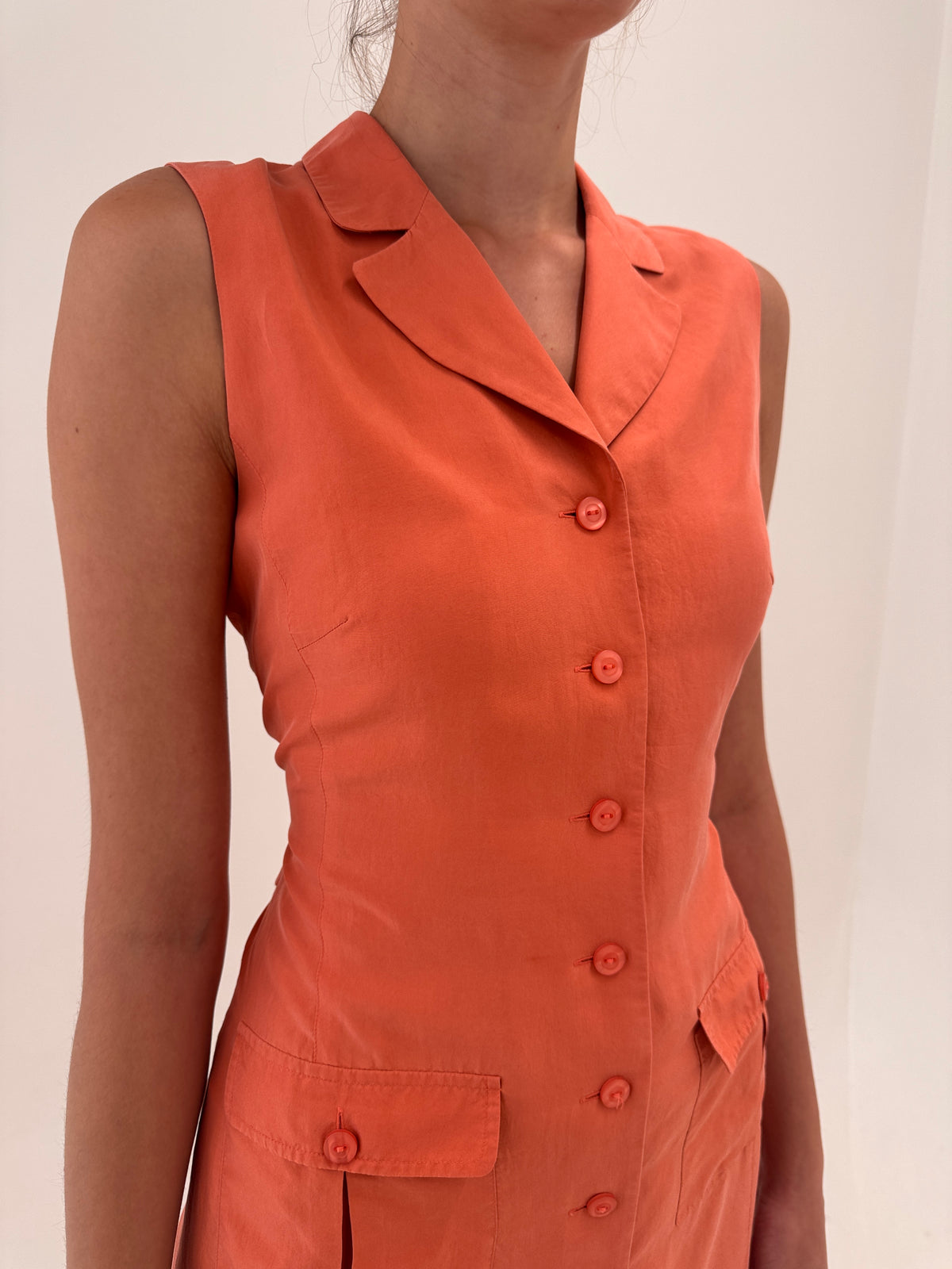 Rochie maxi din mătase naturală salmon orange