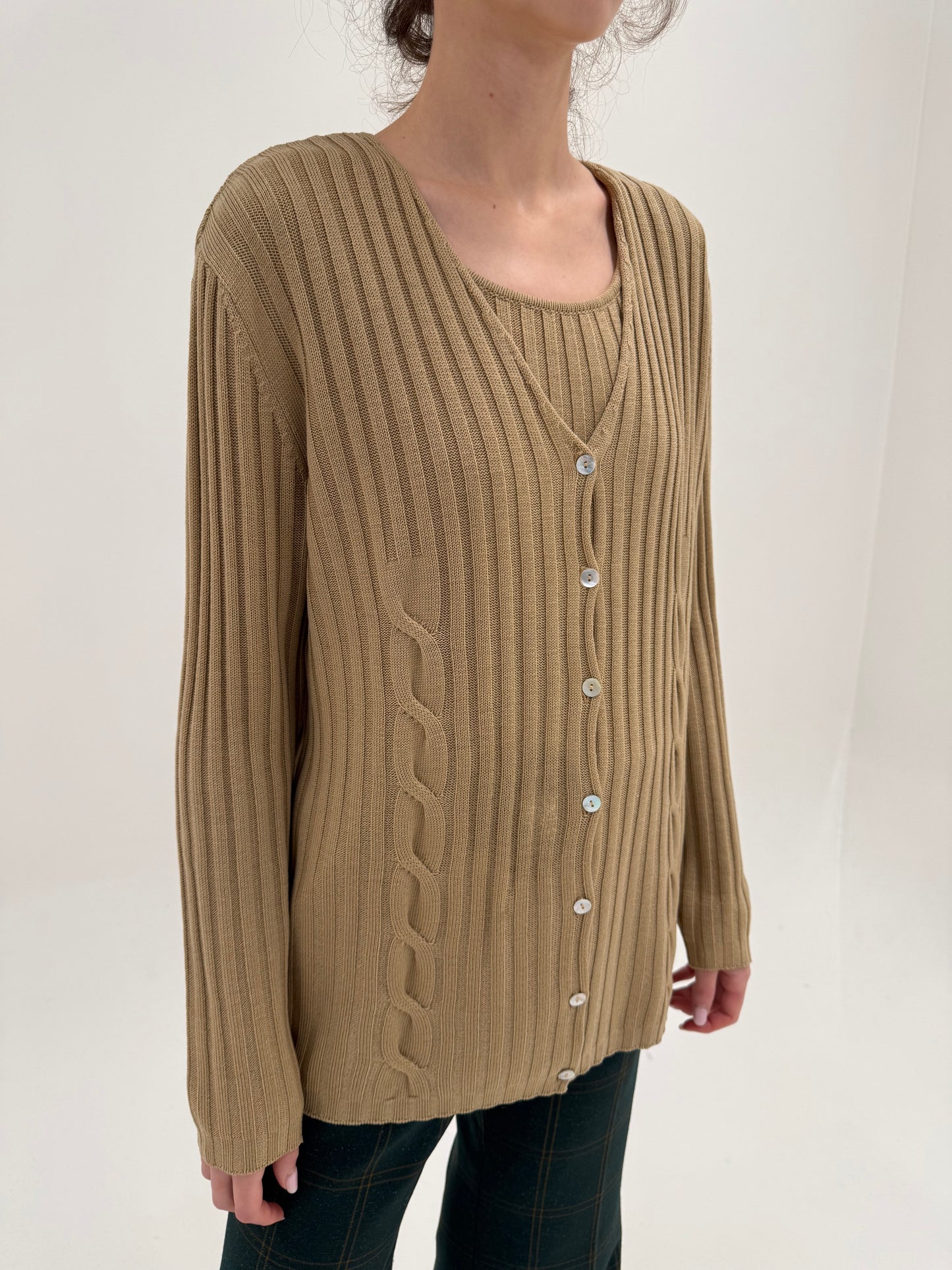 Set camel de gramaj mare din lana merino extrafina ribbed