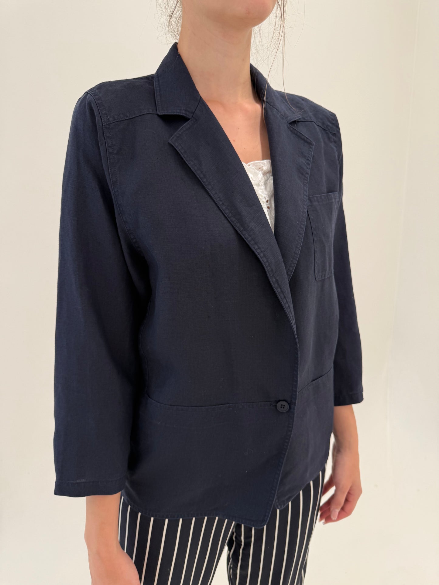 Sacou petite vintage Navy din in premium în croi lejer