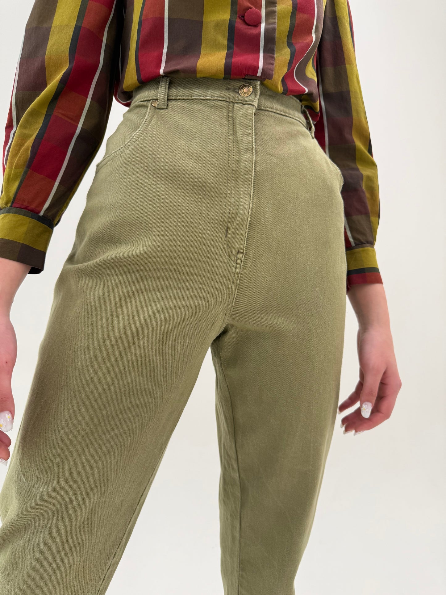 Jeans vintage premium Sage green ultra modelatori confort mom fit