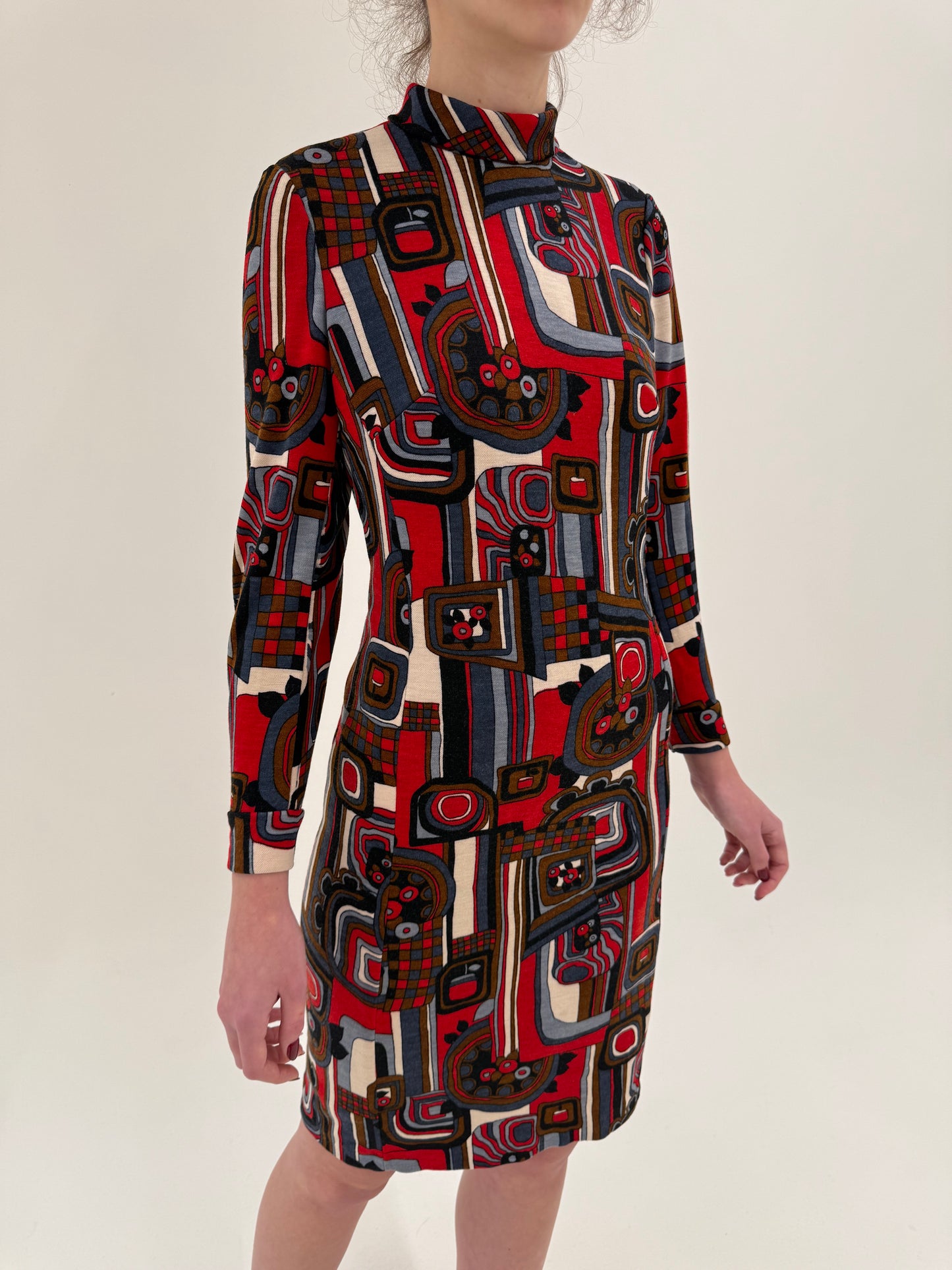 Rochie Mod Old vintage ani 60 târzii din lana extrafina cu print pop Art