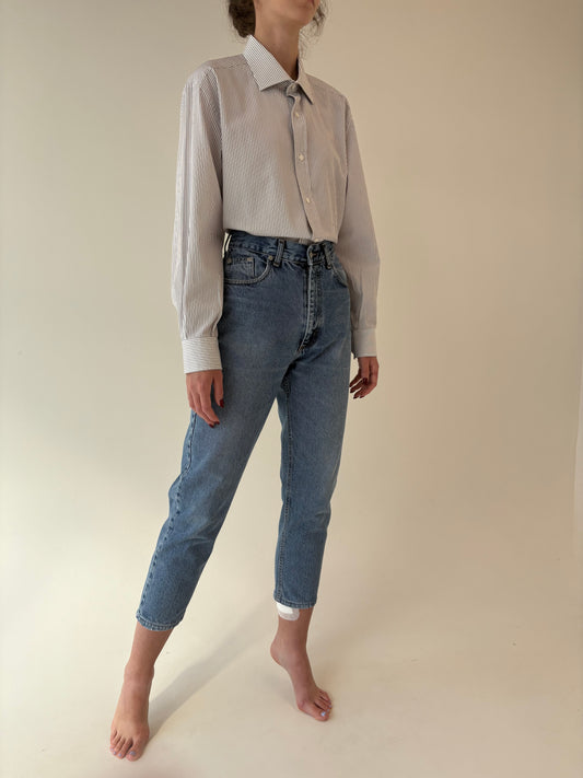 Jeans vintage petite ușor structurați cu talie ultra înaltă