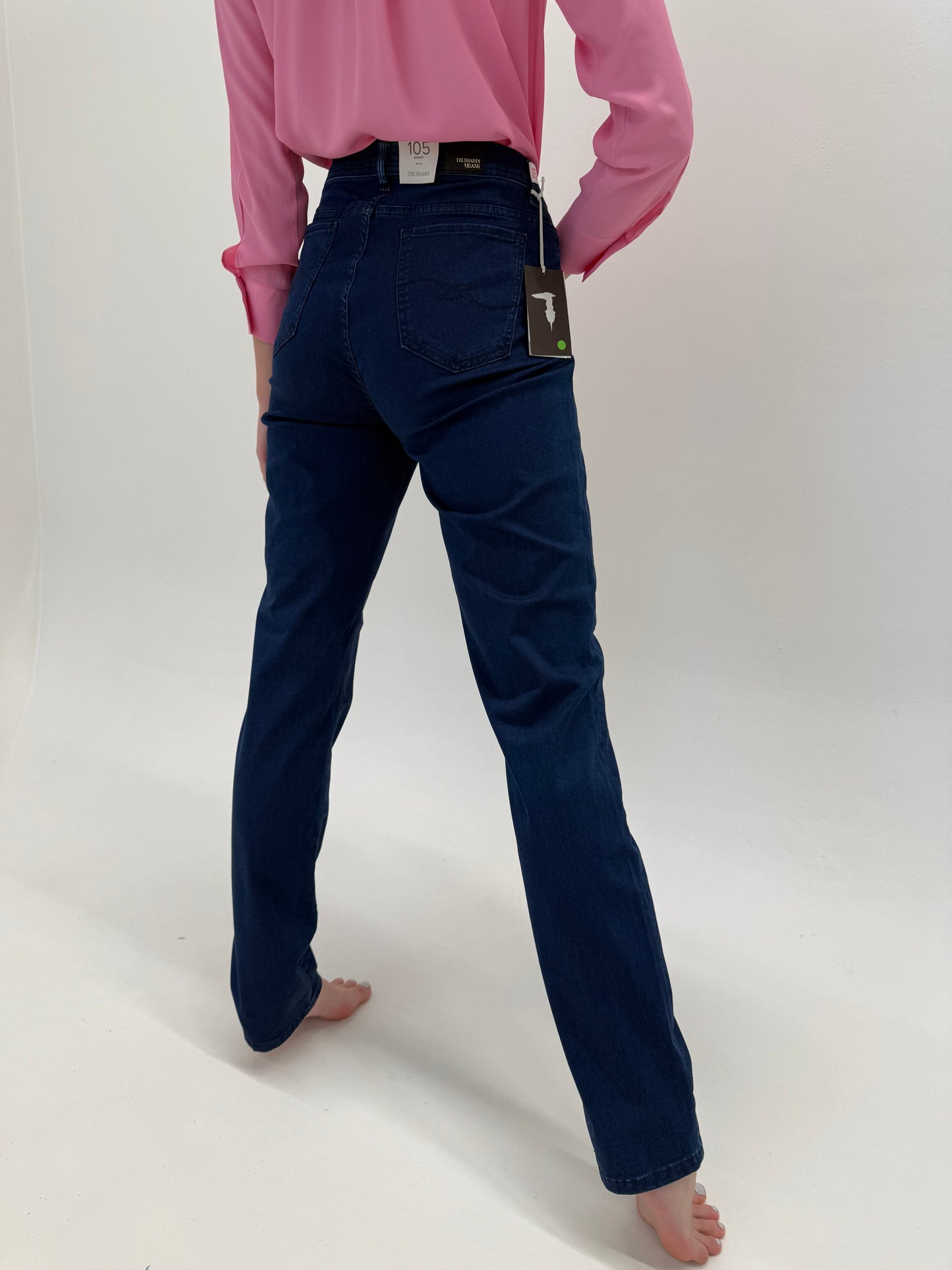 Jeans noi de vară luxury Trussardi indigo wash ultra confort modelatori tall