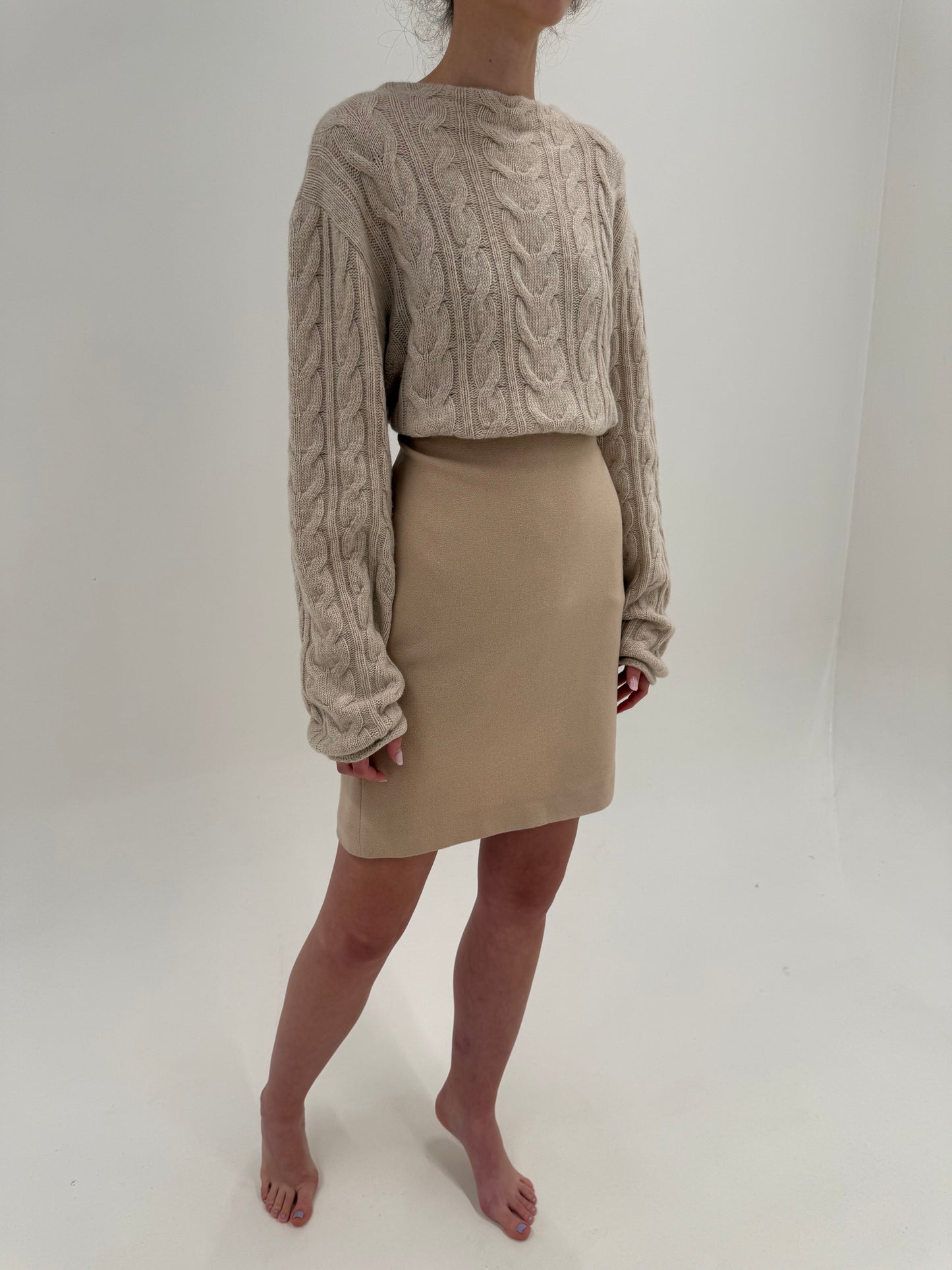 Fustă de brand luxury Marc Cain ivoire cu buline din lana excepțională