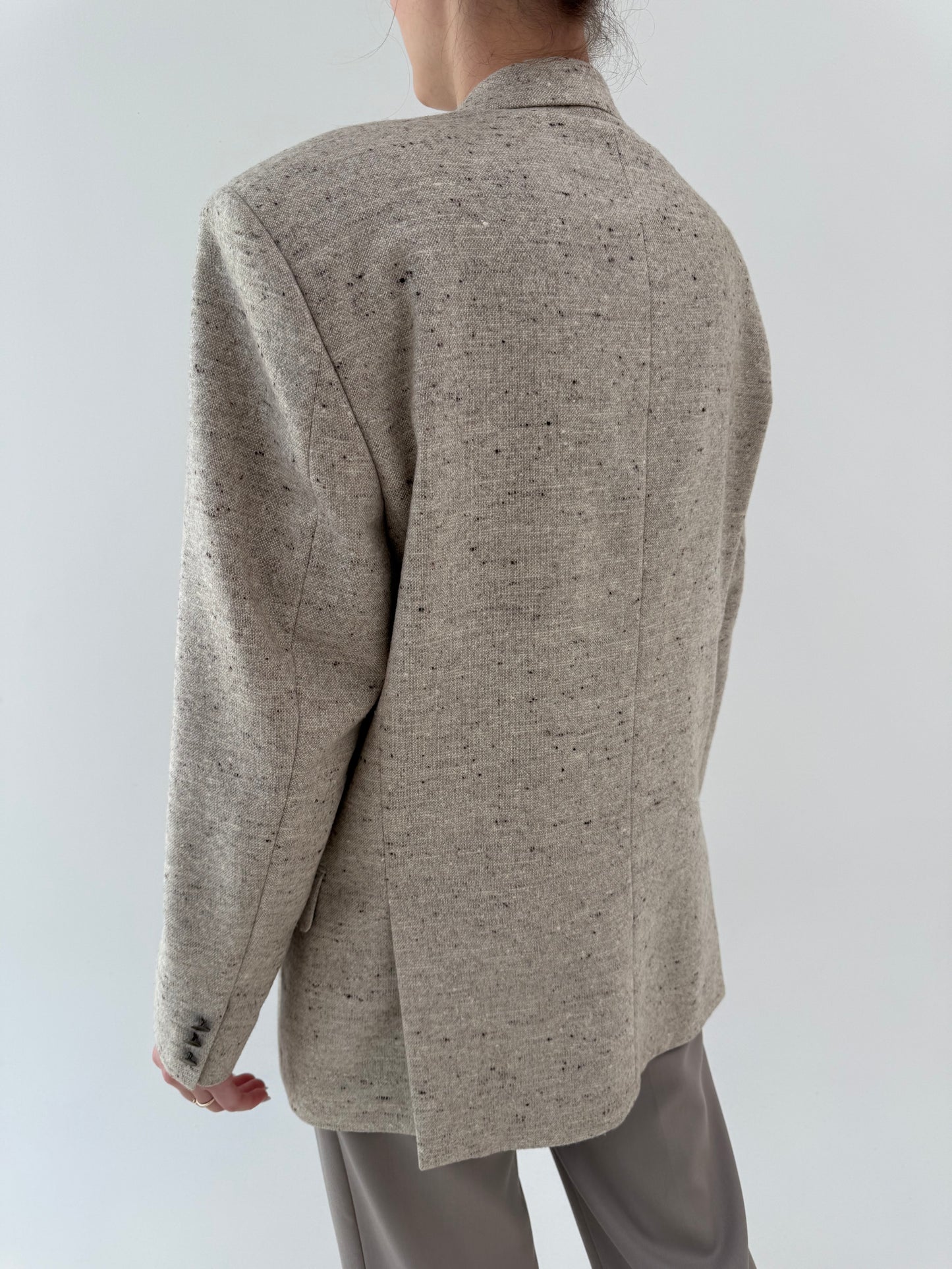 Sacou tall luxury Ungaro din stofă melanj nude cu chocolate brown