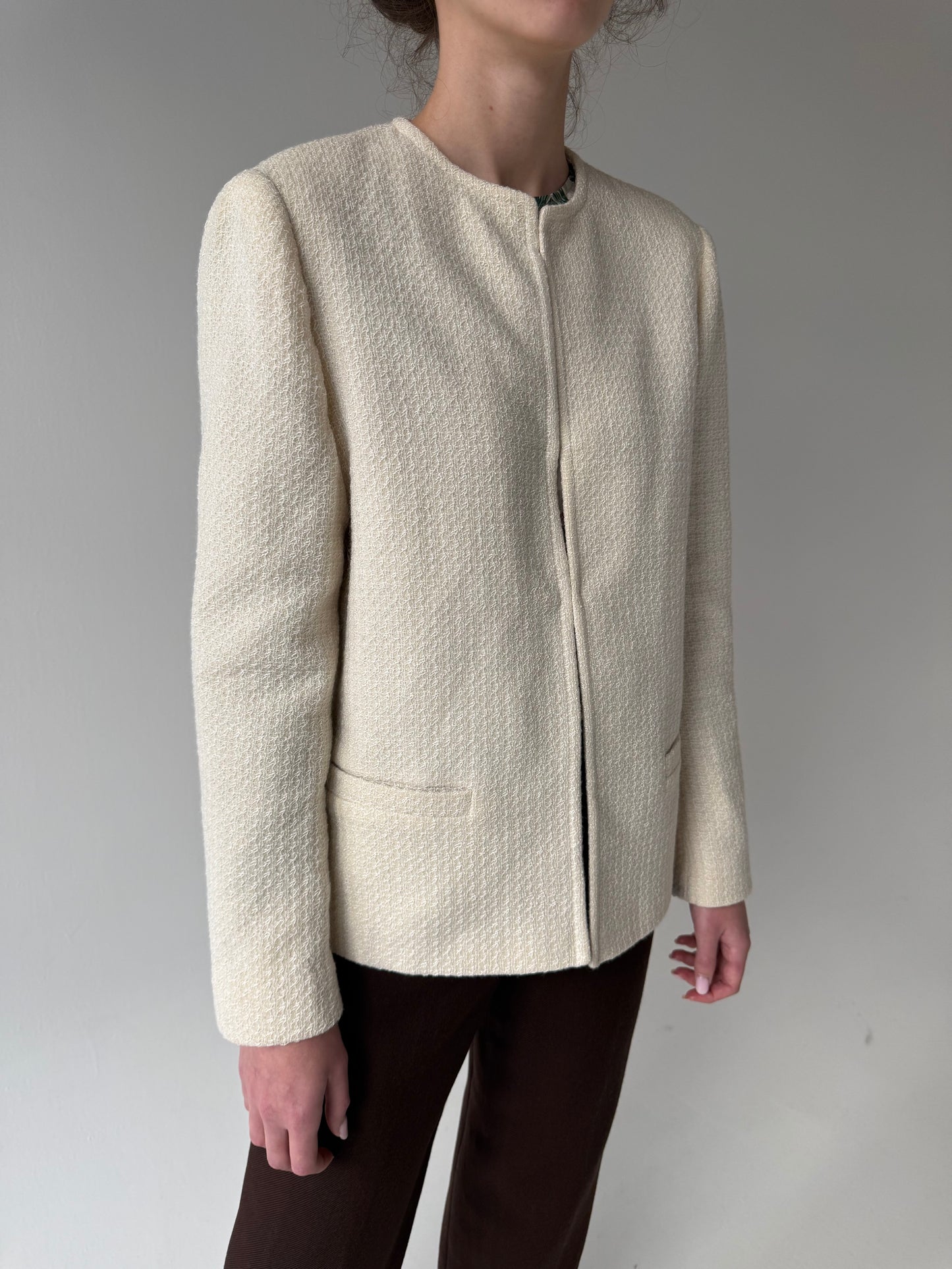 Sacou vintage italian în stil Chanel din tweed excepțional de lana