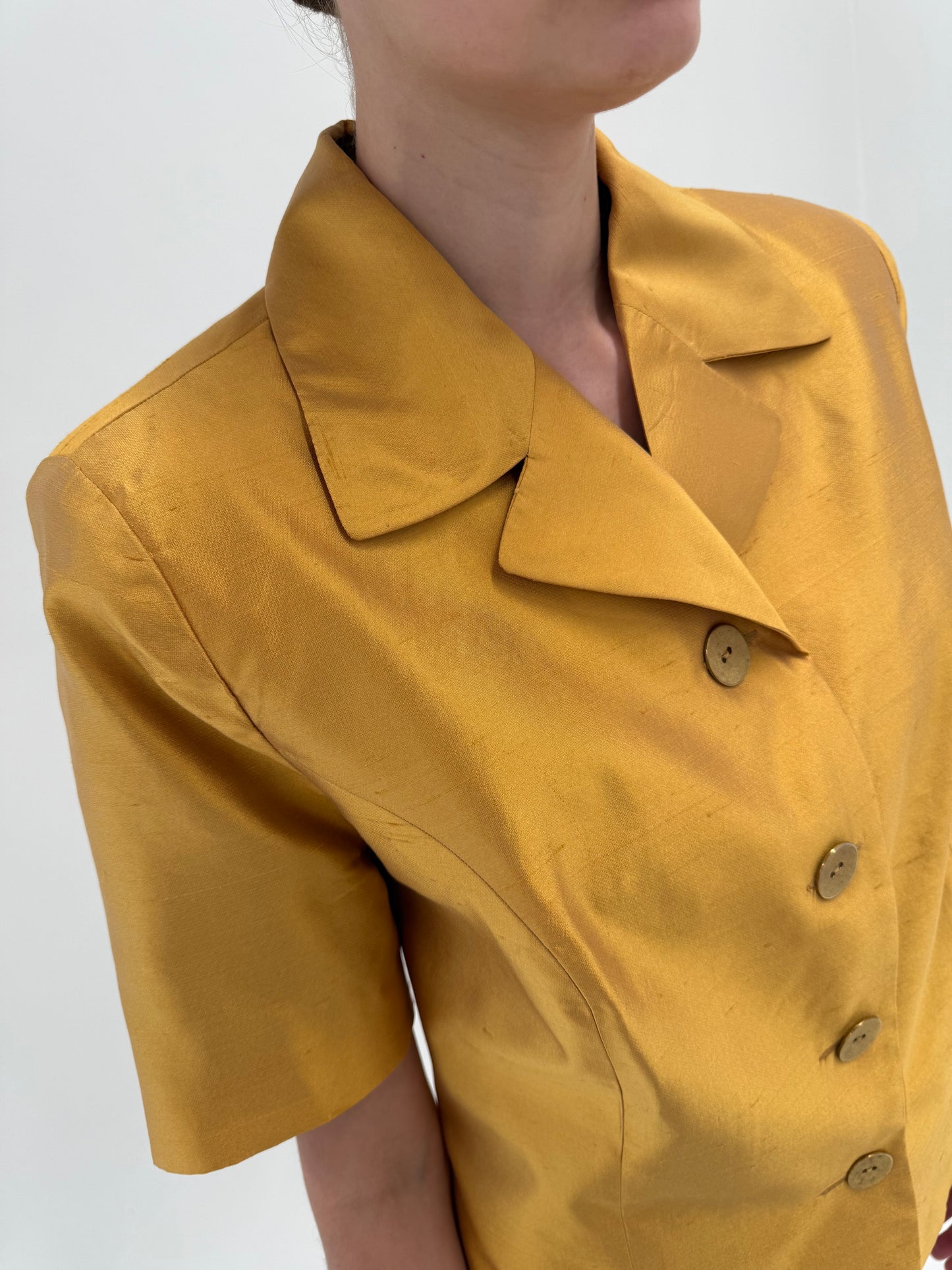 Sacou italian de designer soft gold din mătase naturală dupioni in croi clasic
