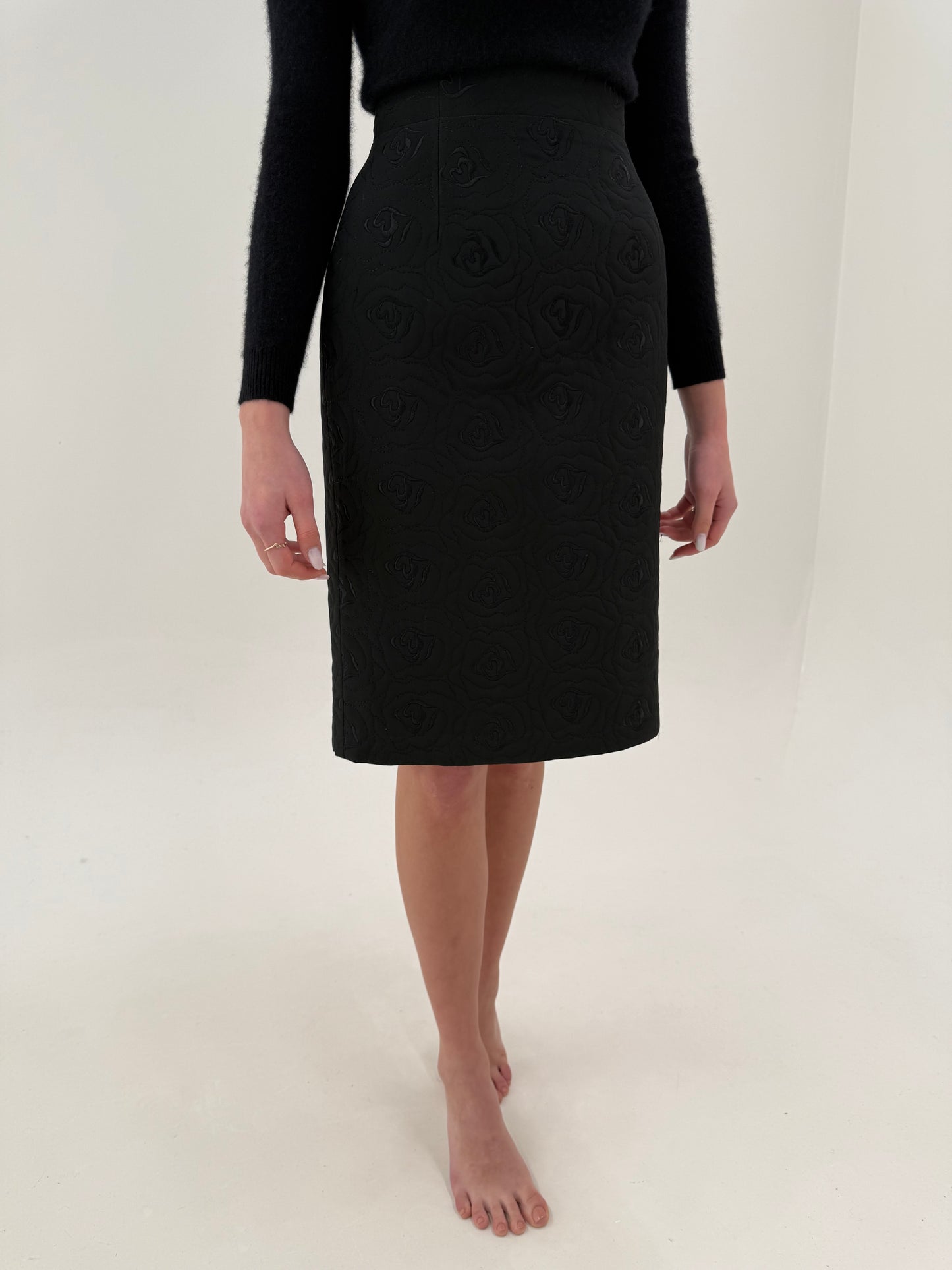 Fustă neagră de la zi la seară din matlase mix de mătase naturală