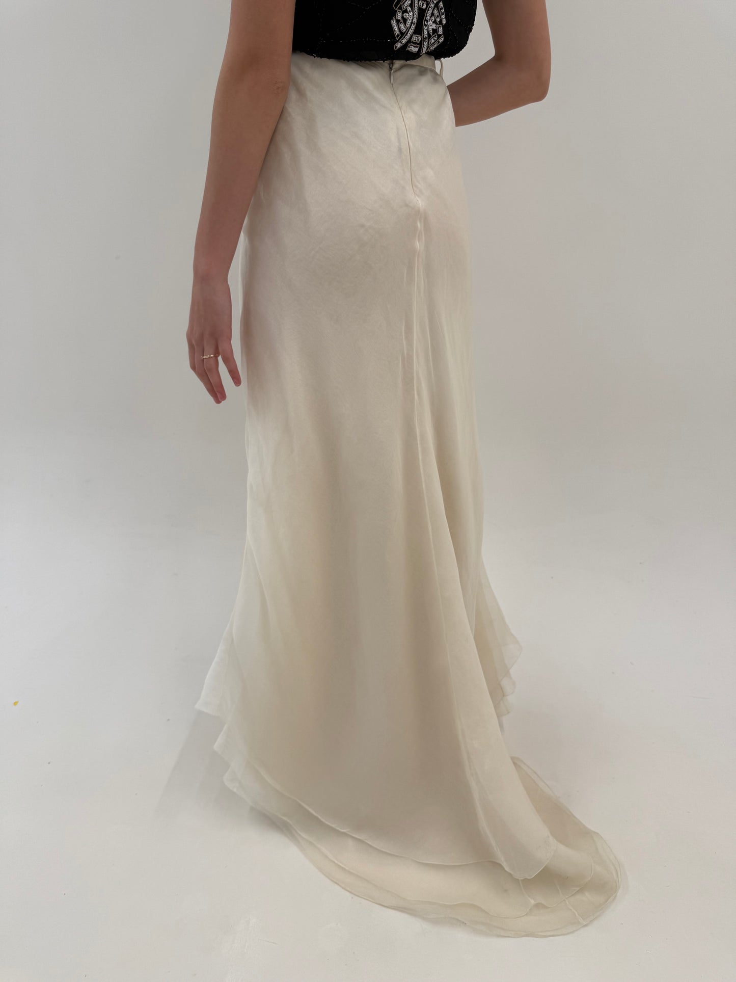 Fustă maxi ivoire mermaid din 3 straturi de organza de mătase naturală
